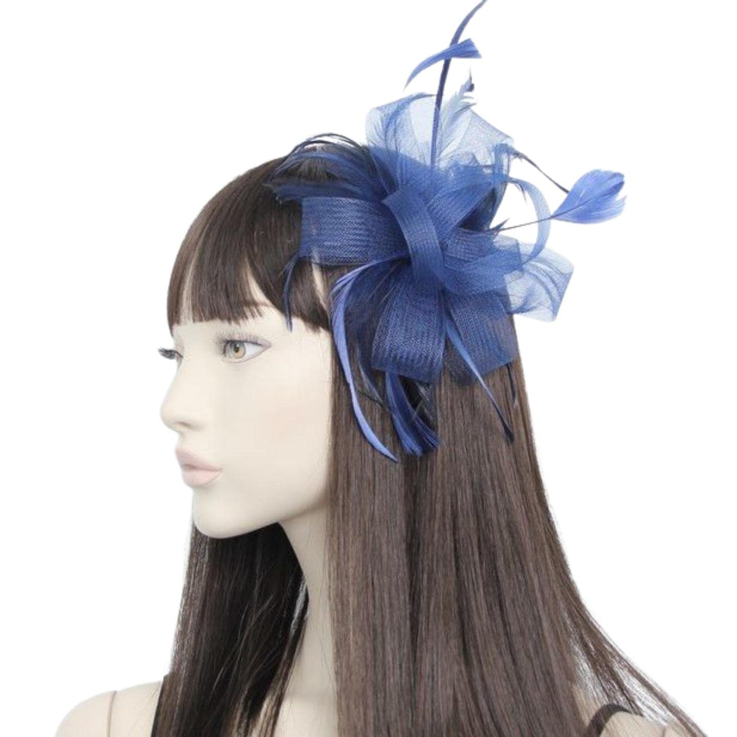 Royal Ascot Feather Comb Hair Slide - Women's Wedding Fascinator Hat for Parties & Events (Navy)