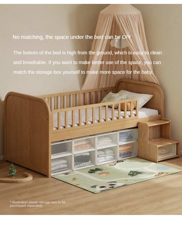 Solid Oak Wood Multi-Function Storage Bed with Wide Underbed Drawers - Perfect for Bedroom Organization & Small Space Living