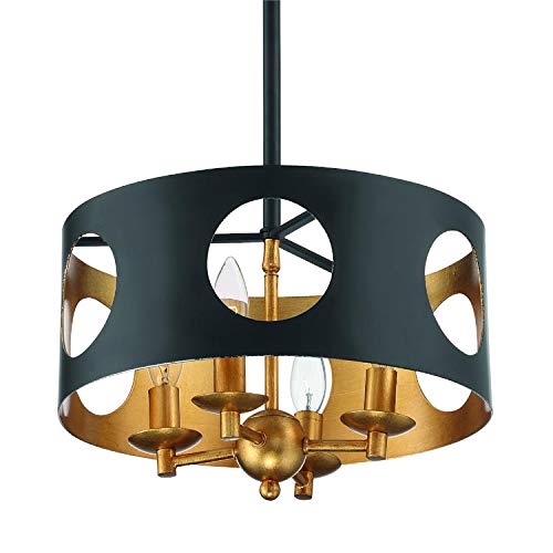 Crystorama Odelle 4-Light Black and Antique Gold Mini Chandelier - Elegant Lighting Fixture for Dining Room, Bedroom, or Entryway Decor
