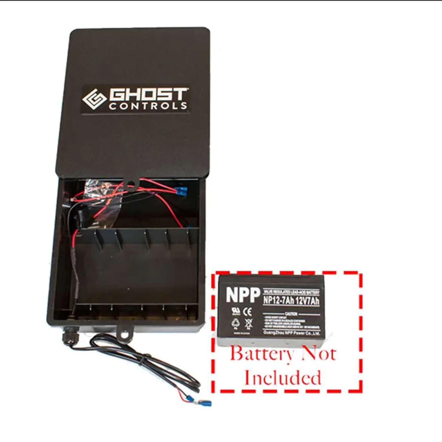 GHOST CONTROLS ABBT Battery Box Kit for Vehicular Swing Gates & Deer Feeders - Black (Battery Not Included) | Weatherproof Power Solution for Outdoor Gate Automation & Wildlife Feeding Stations