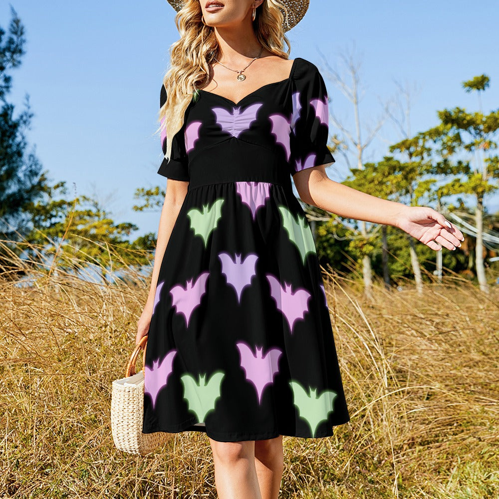 Neon Bats Sweetheart Dress - Gothic Lolita Fashion for Women | Perfect for Halloween, Cosplay & Alternative Parties