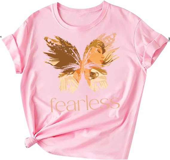 Butterfly Design Girls Concert T-Shirt - 60% Cotton 40% Polyester Blend - Comfortable & Stylish Tee for Teens - Sizes 4-18 - Perfect for Music Festivals, Concerts & Casual Wear