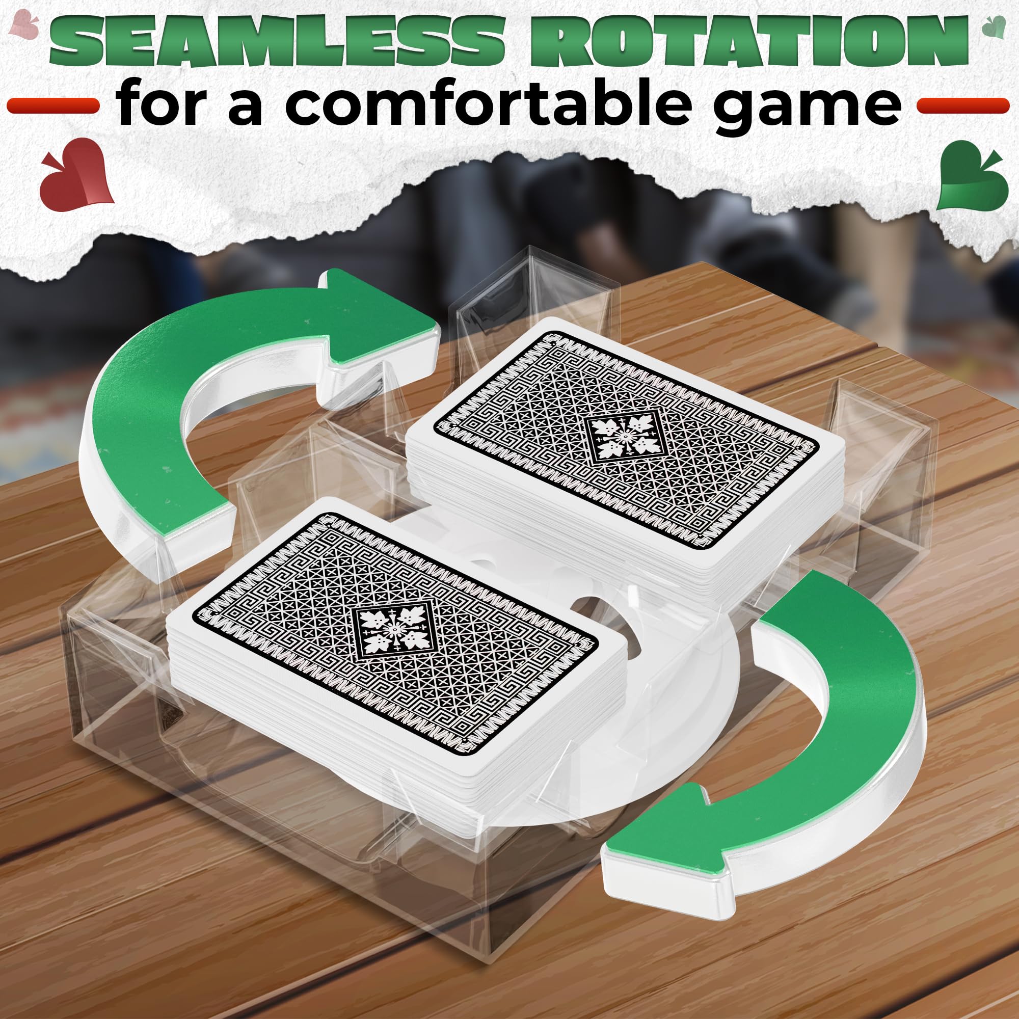 360° Rotating Dual Deck Poker Card Holder - Acrylic Clear Tray for Canasta, Blackjack & Casino Games - Perfect for Card Night, Poker Tournaments & Family Game Nights
