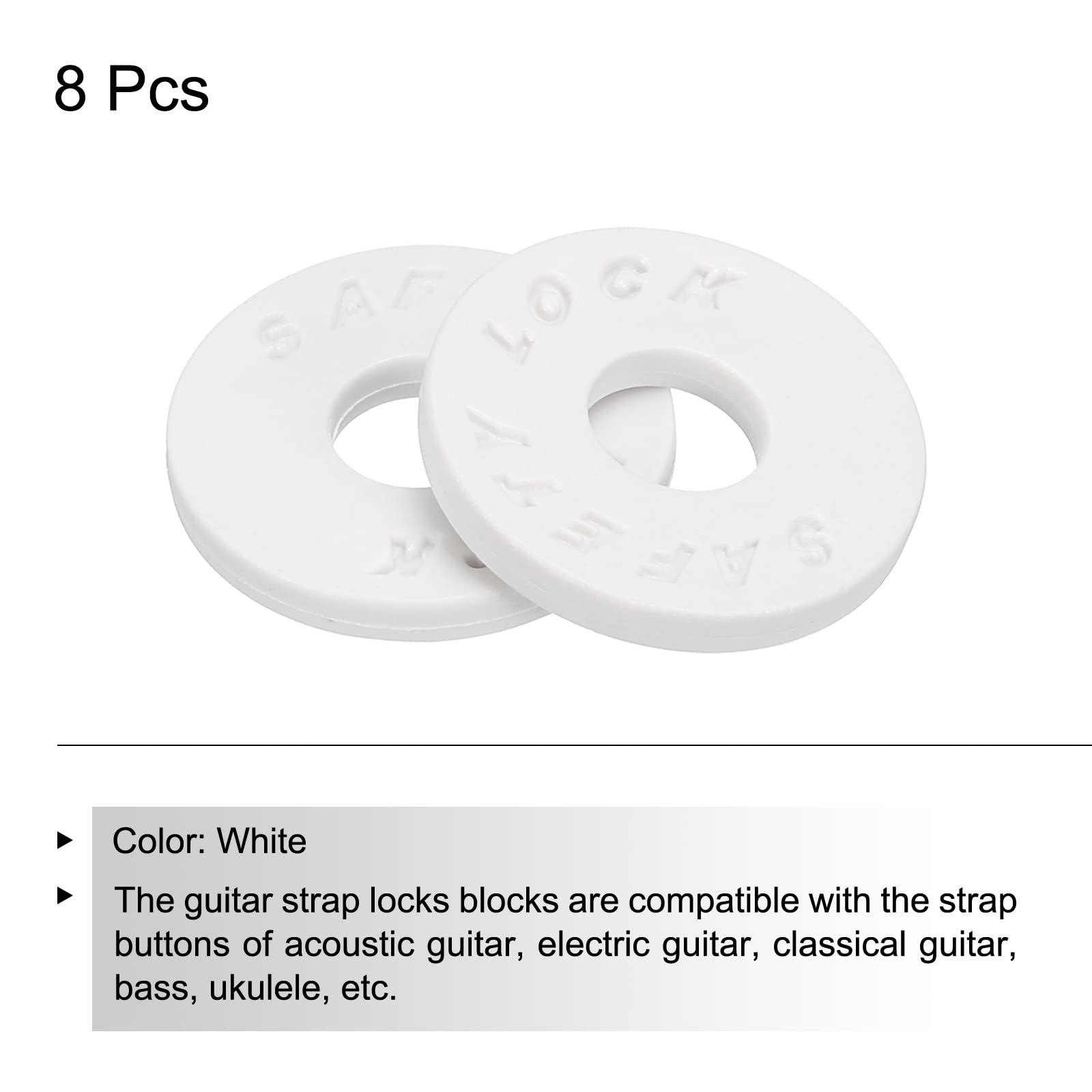 **MECCANIXITY Silicone Rubber Strap Blocks - 8 Pack, White - Secure Guitar Strap Buttons, Prevent Scratches & Damage - Perfect for Acoustic & Electric Guitars, Bass, Ukulele**