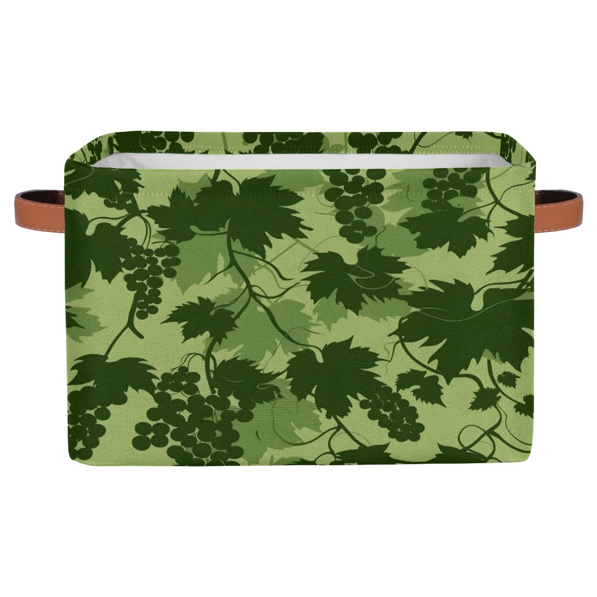 Large Green Grape Print Storage Baskets - 2 Pack Fabric Closet Organizers with Handles for Shelves | Collapsible Decorative Bins for Home Organization, Clothes & Toys Storage | Perfect for Bedroom, Nursery & Playroom Organization