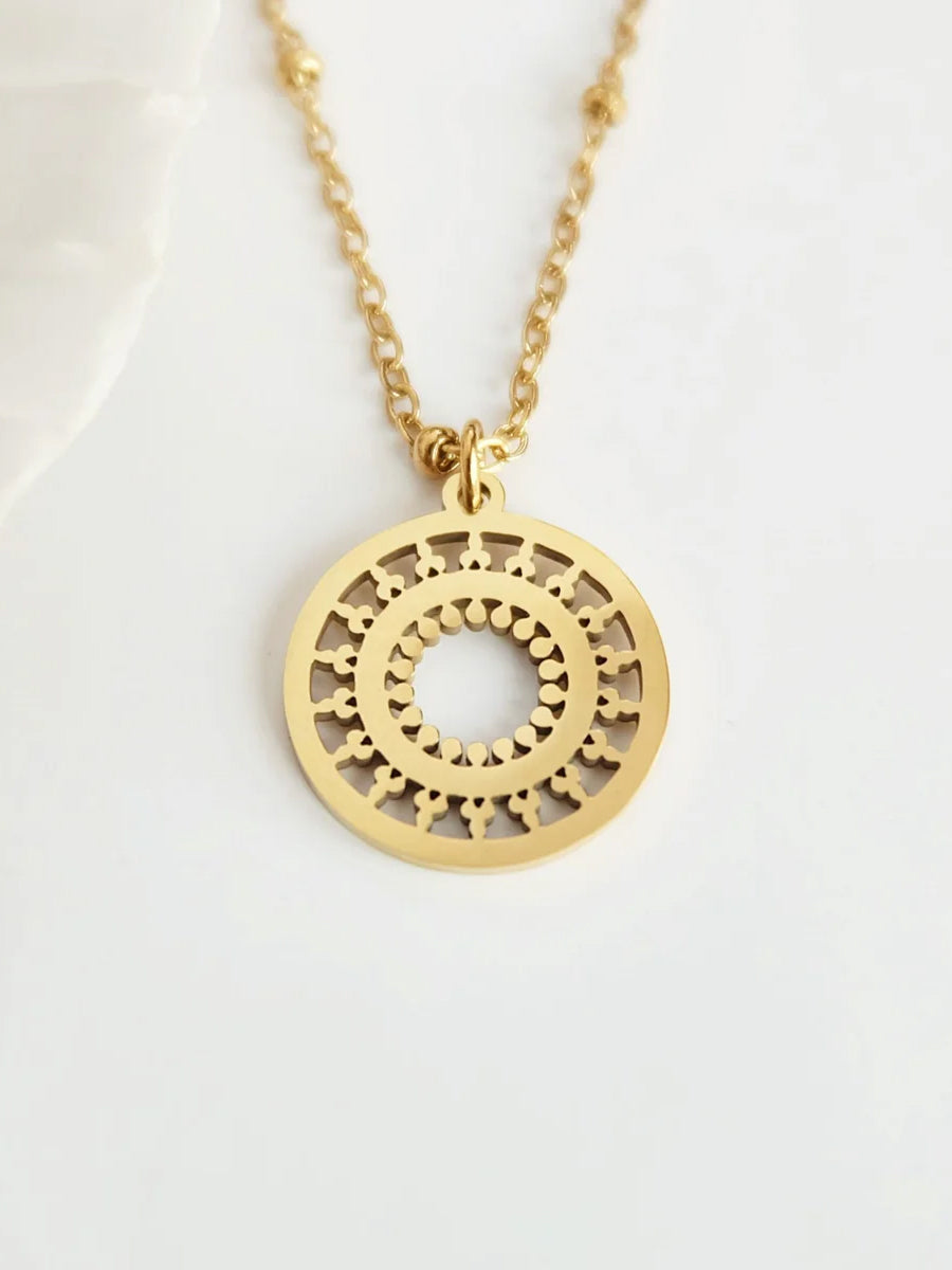 Augusta Jewelry Gold Plated Mandala Pendant Necklace for Women - Elegant Boho Style Jewelry for Parties, Weddings & Everyday Wear