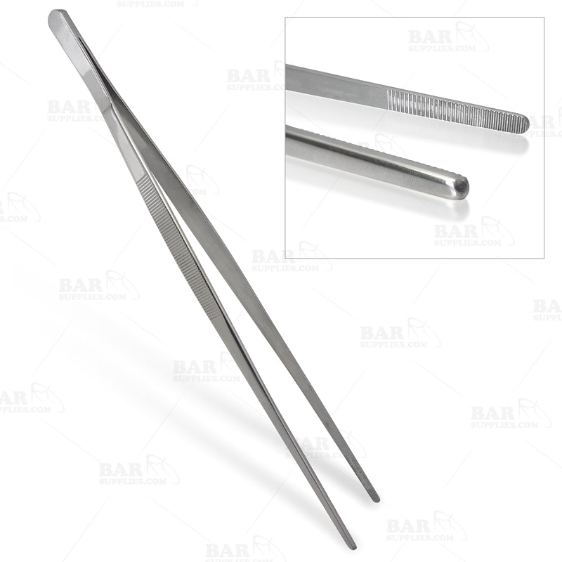 BarConic® 12-Inch Stainless Steel Long Garnish Tongs - Professional Cocktail & Drink Mixing Tools for Bartenders, Home Bars & Party Drink Decorations