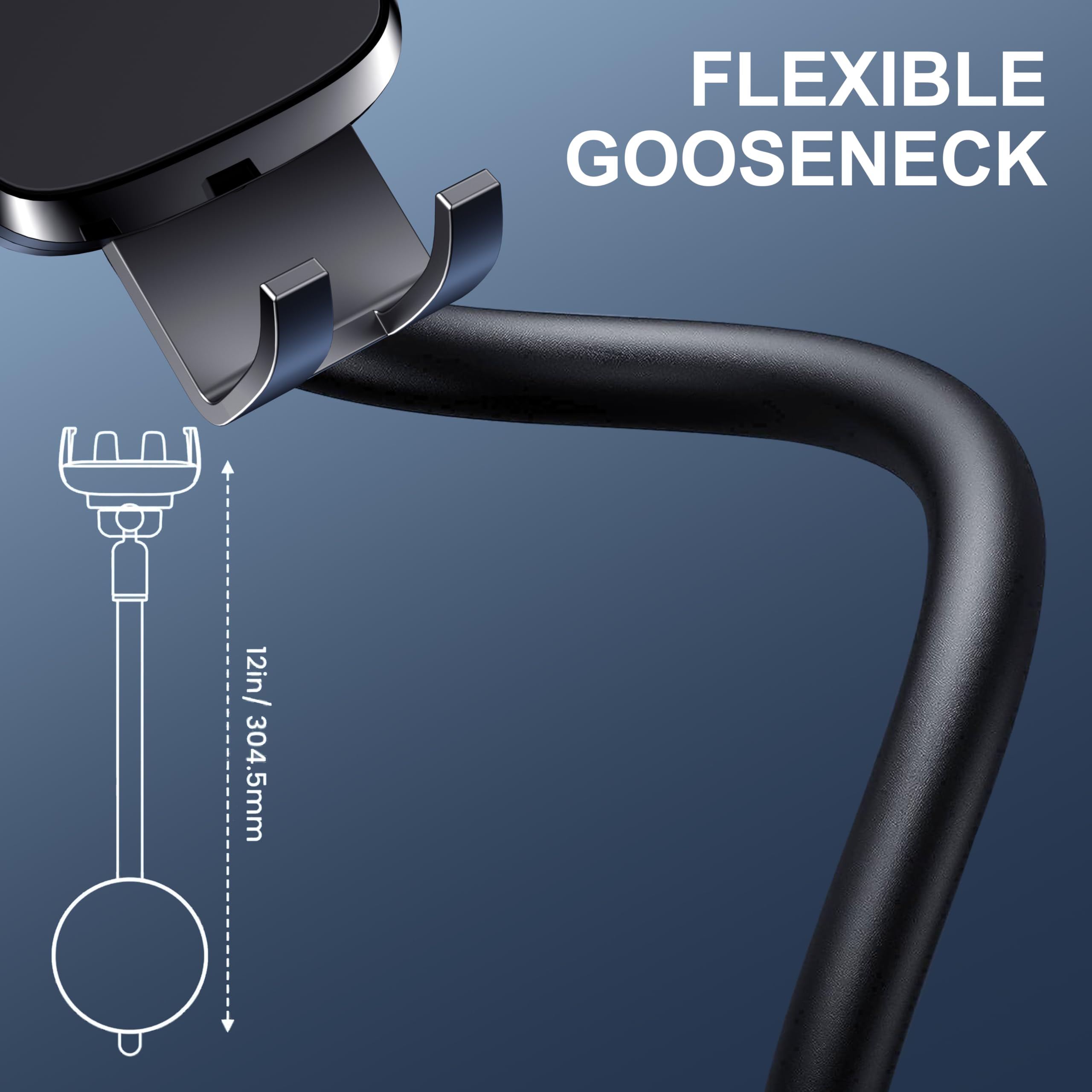 Flexible Car Phone Holder with Strong Suction Cup - for iPhone & Android - Dashboard & Windshield Mount