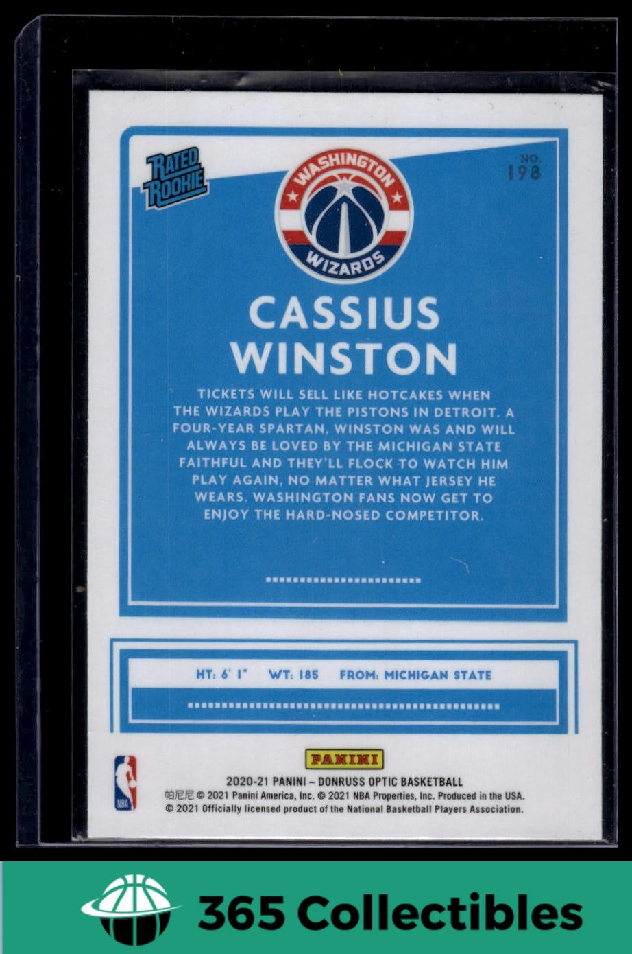 2020-21 Donruss Optic Cassius Winston #198 Washington Wizards Basketball Card - Perfect for NBA Collectors and Sports Memorabilia Fans