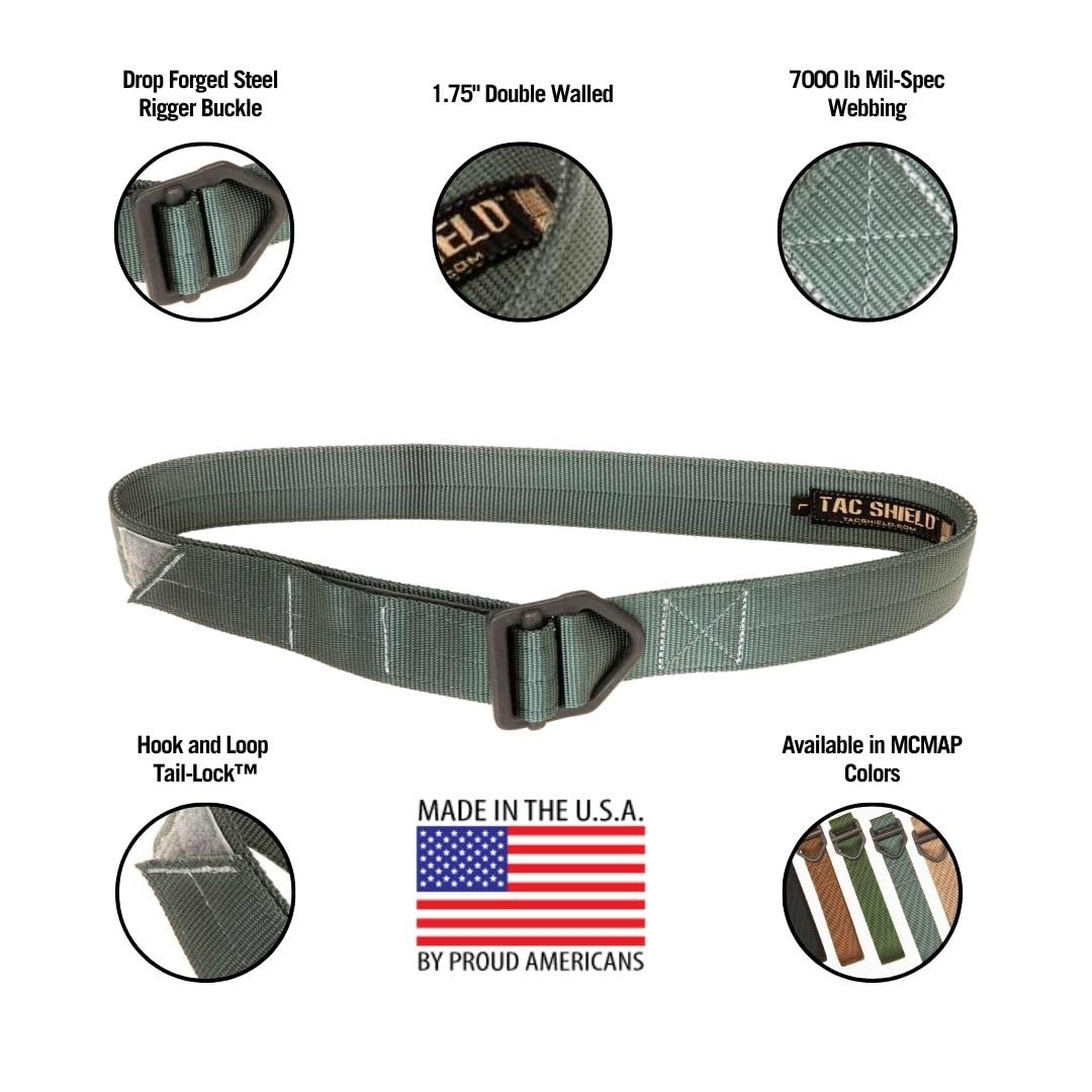 Tac Shield Tactical Rigger Belt - Heavy Duty Military Grade Nylon Webbing Belt for Concealed Carry, Duty Use & Outdoor Activities | Adjustable for Men & Women | Perfect for Hiking, Camping & EDC Gear