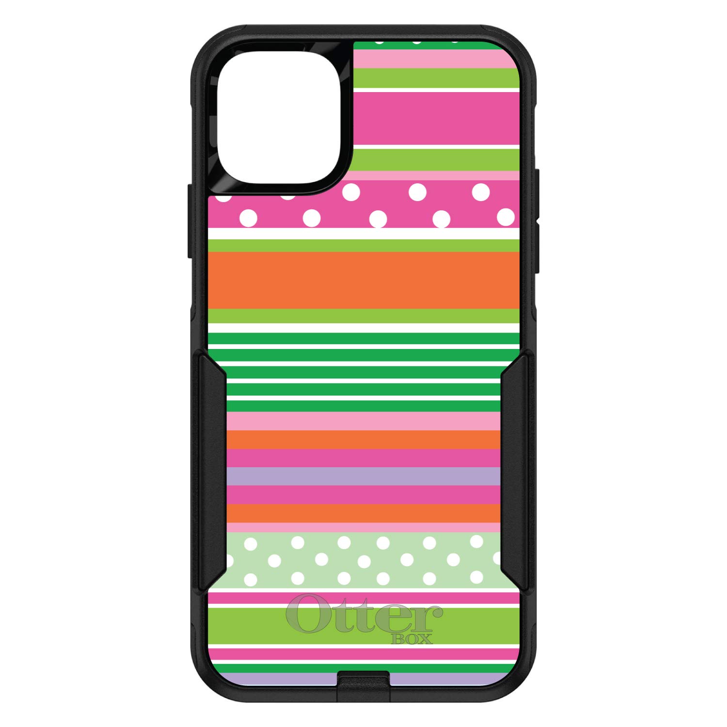 DistinctInk iPhone 11 Pro MAX Case (6.5 Inch) - Slim Protective Phone Cover with Green Pink White Stripes & Polka Dots - Durable Shockproof Replacement for OtterBox Commuter - Perfect for Work, Travel & Everyday Use