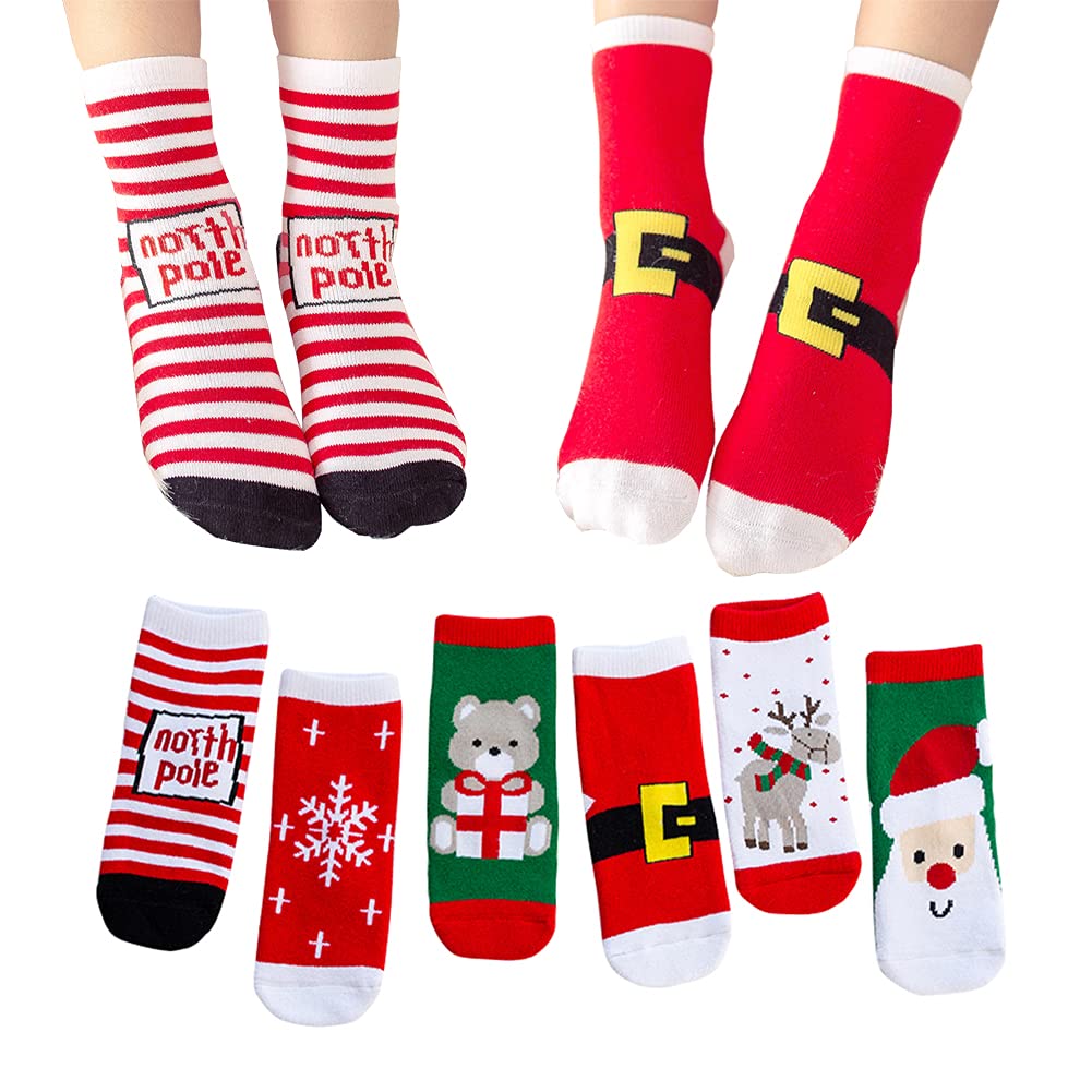 6 Pairs Christmas Thermal Cotton Socks for Kids - Warm Winter Crew Socks for Boys & Girls - Perfect for Holidays, Snow Days & Cozy Indoor Wear