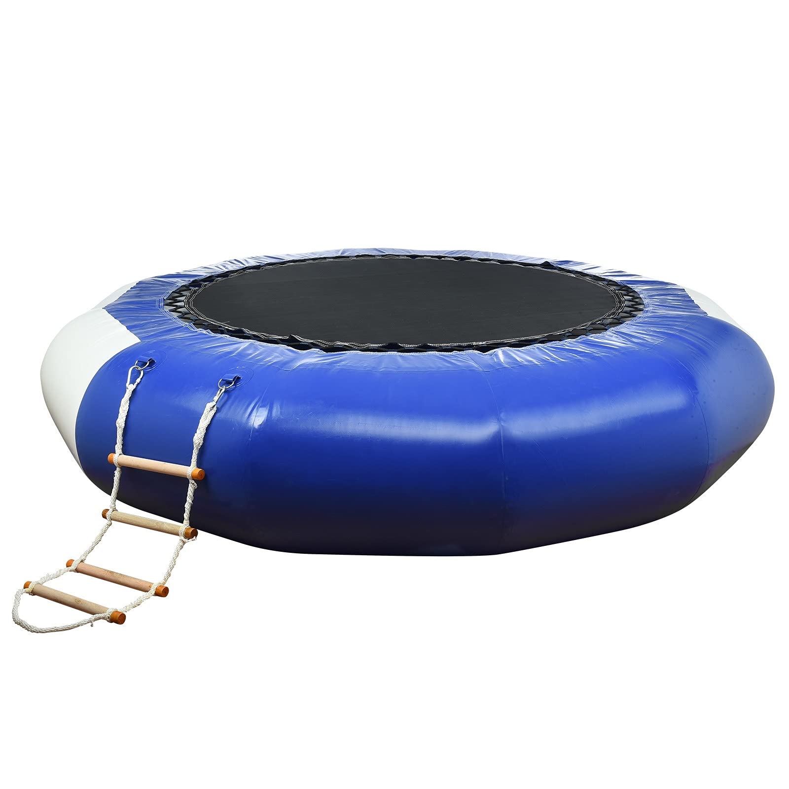 10ft Inflatable Water Trampoline with Wooden Stairs & Escalator - Round Bouncer for Lakes, Pools & Backyard Fun | Perfect for Summer Parties, Family Gatherings & Water Activities