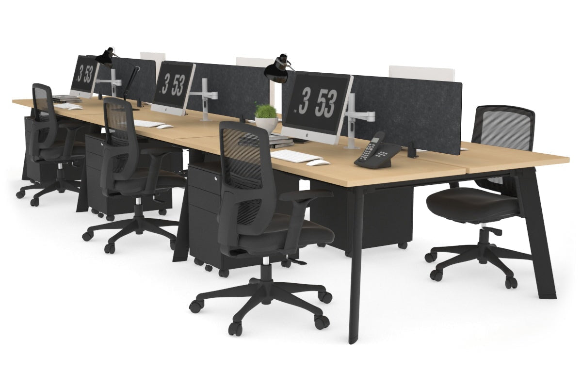 6-Person Workstation with Black Frame - 1400L x 700W Office Desk for Team Collaboration & Open Workspaces