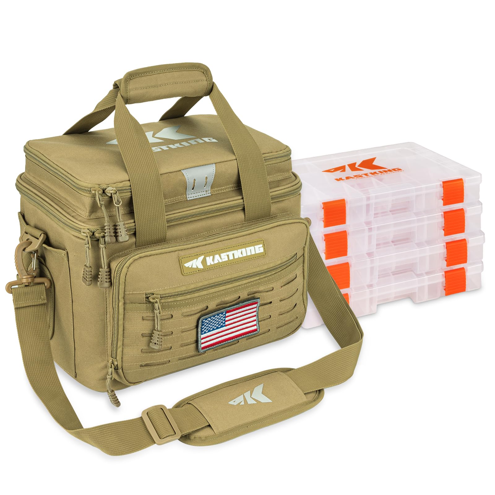 KastKing Karryall Fishing Tackle Bag with 4 * 3600 Tackle Trays - Waterproof Fishing Gear Storage for Saltwater & Freshwater - Perfect for Boat, Shore, and Kayak Fishing Trips