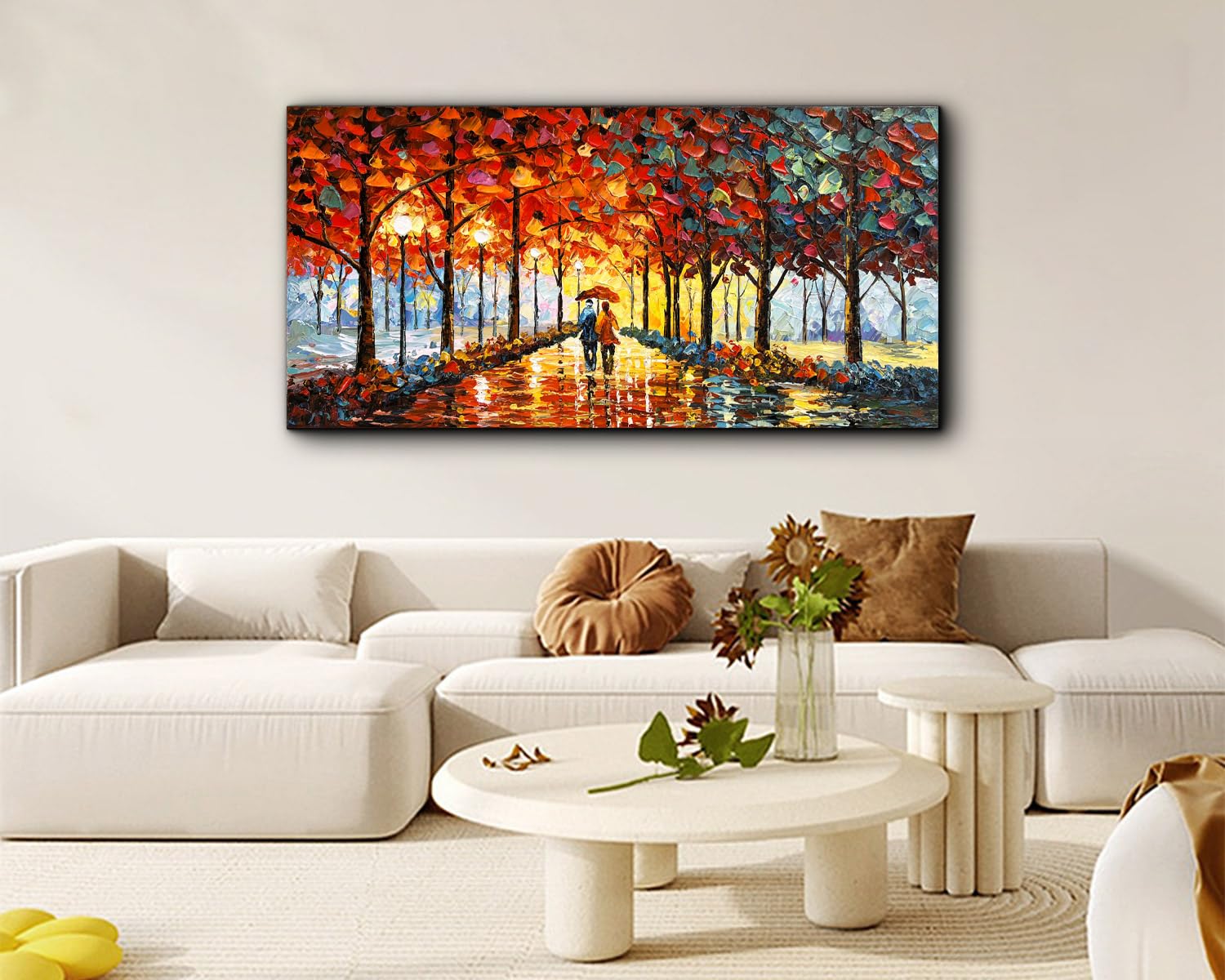 Hand Painted Abstract Oil Painting on Canvas 24x48 Inch - Large Contemporary Romantic Landscape Textured Wall Art for Living Room, Bedroom & Office Decor | Modern Home & Interior Design