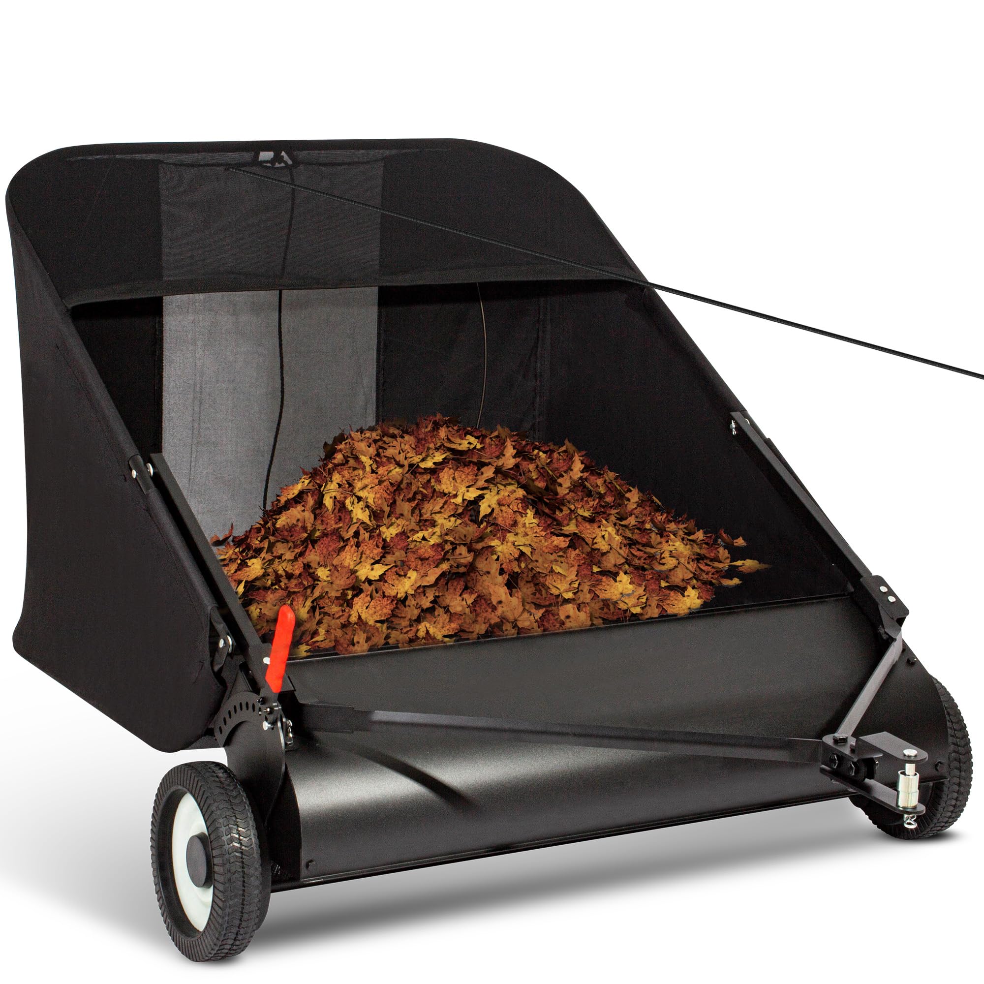 Upgraded 42-Inch Lawn Sweeper for Leaves & Grass - 21 cu.ft Large Capacity Yard Sweeper with Adjustable Height & 4 Spinning Brushes - Perfect for Yard, Lawn, Farm, Sidewalk & Leaf Collection