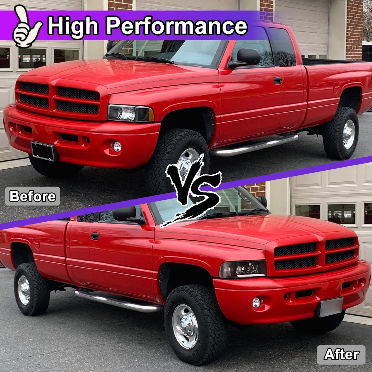 Nixon Offroad LED Headlights for Dodge Ram 1500/2500/3500 (1994-2002) - High/Low Beam Projector Headlight Assembly with DRL & Turn Signal - 1 Pair Matte Black Housing & Clear Lens - Perfect for Off-Roading, Night Driving & Truck Upgrades