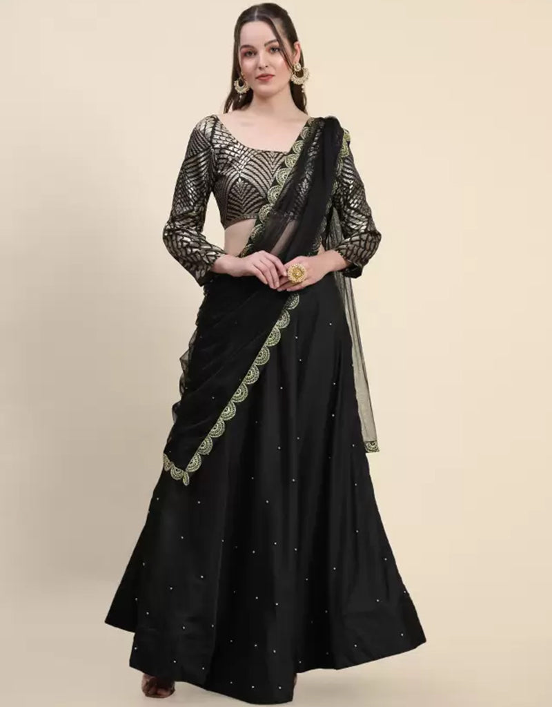 Elegant Black Jacquard Lehenga Choli for Women - Traditional Indian Bridal Dress for Weddings & Festivals