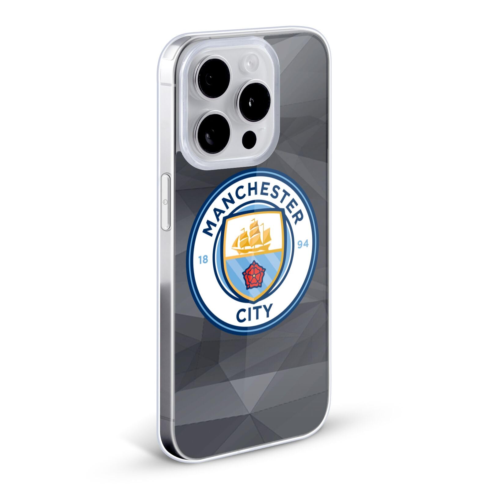 Officially Licensed Manchester City FC Black Geometric Soft Gel Case for iPhone 13 Pro Max - Durable Protection with Full Color Badge Design | Perfect for Soccer Fans, Game Days & Team Spirit