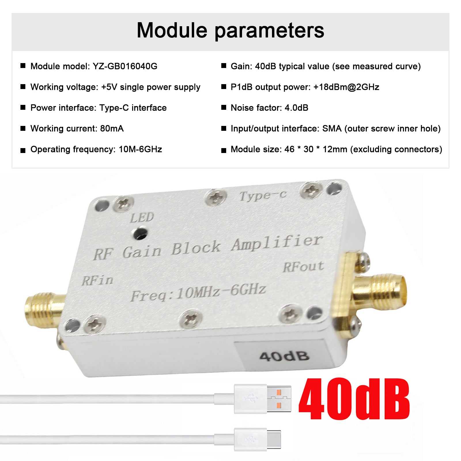10M-6GHz RF Amplifier - 10dB/20dB/30dB/40dB High Gain Driver Receiver - Signal Booster for Ham Radio, Wireless Communication & Antenna Systems