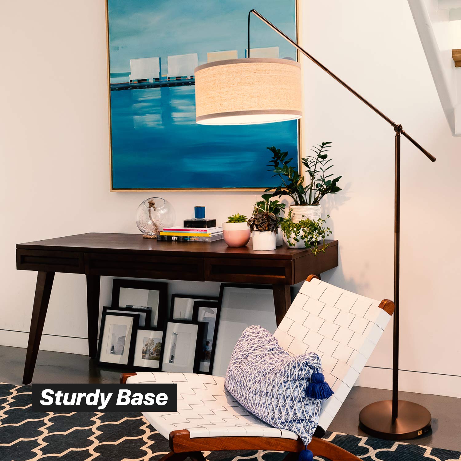 Brightech Hudson 2 - Modern LED Arc Floor Lamp with Sturdy Base, Adjustable Height for Living Room, Bedroom & Office - Mid Century Bronze Finish - Perfect for Reading, Working & Home Decor