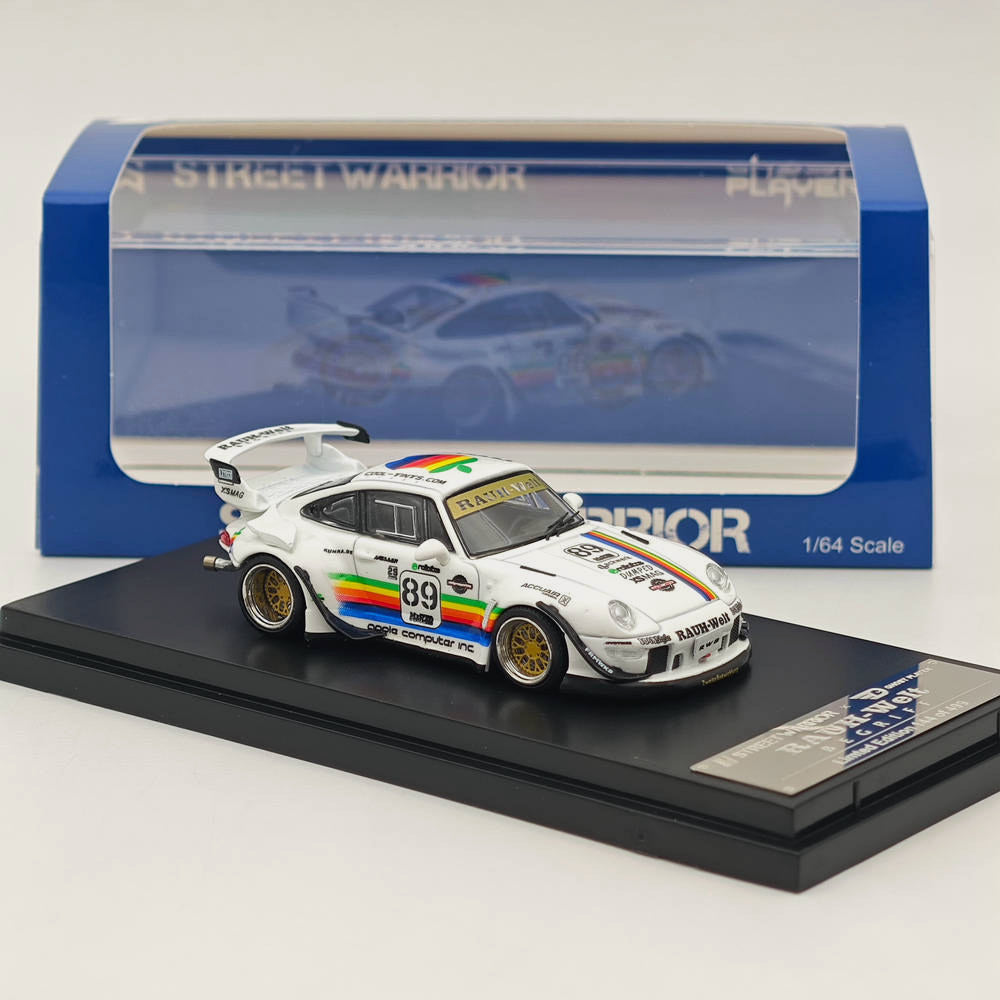 1:64 Scale Diecast Metal Porsche 911 RWB 993 Racing Car Model - White with Apple #89 Livery - Collectible Sports Car for Display, Racing Enthusiasts & Diecast Collectors