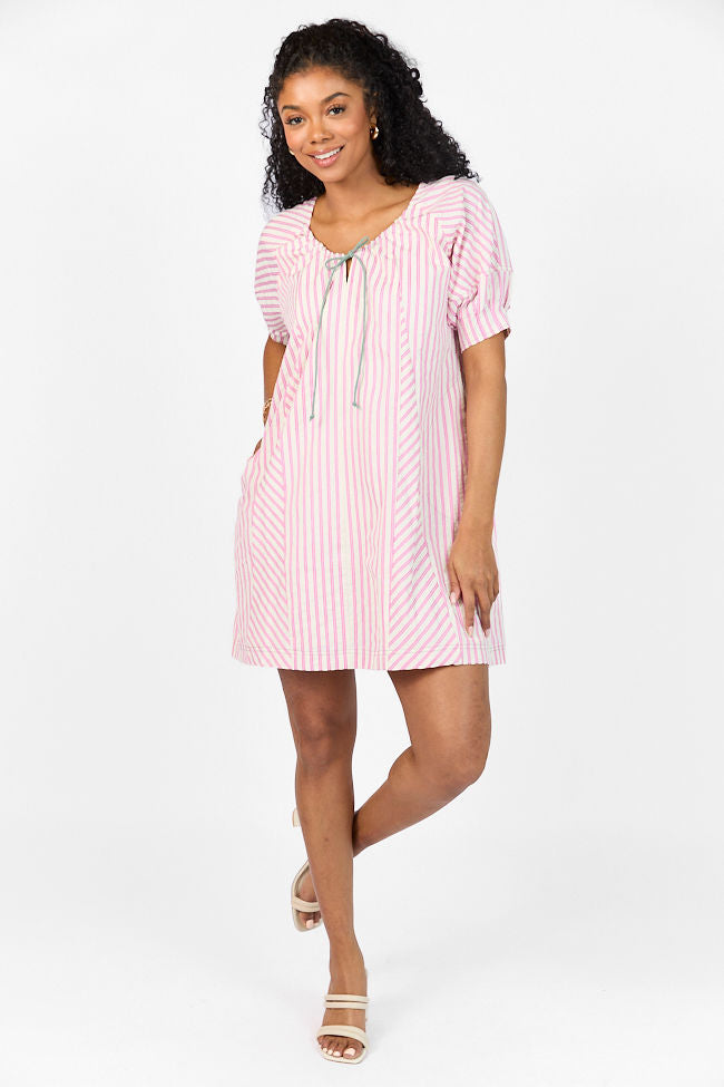 Pink Striped Mini Dress with Panel Design - Flirty & Feminine Summer Outfit for Beach, Party & Date Night