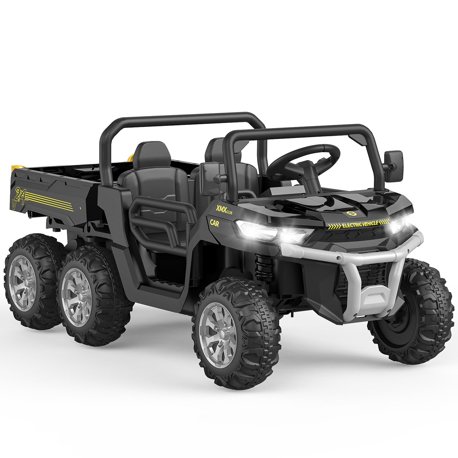 GARVEE 24V 2 Seater Kids Ride On Dump Truck - 6X6 Electric UTV with Remote Control, Battery Powered 6 Wheeler Toy Car for Boys & Girls Ages 3+ (Black) | Perfect for Outdoor Play, Backyard Adventures & Birthday Gifts