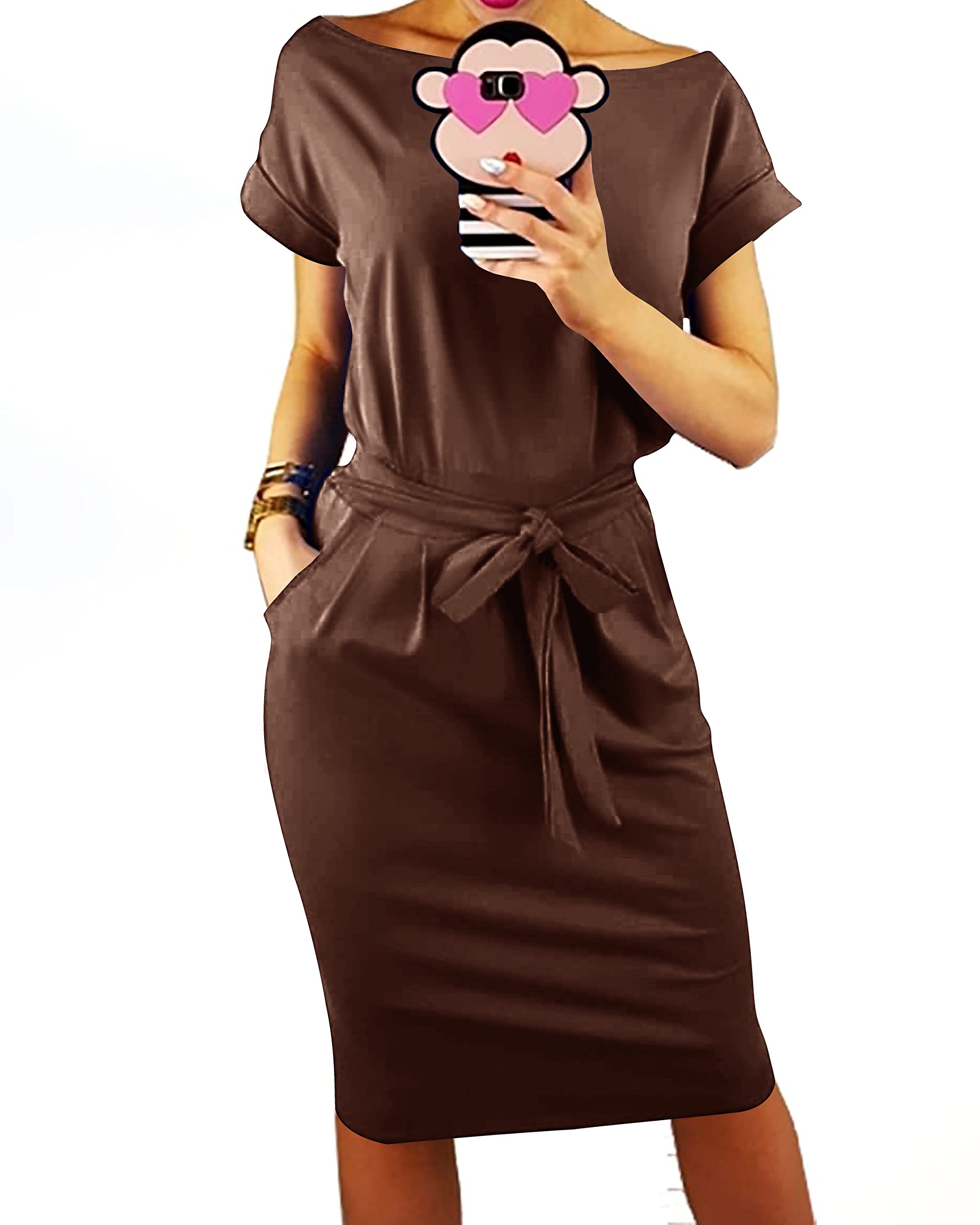 PRETTYGARDEN Women's Summer Striped T-Shirt Dress - Short Sleeve Crewneck Office Dress with Tie Waist & Pockets - Casual Workwear, Weekend Outings & Summer Vacations