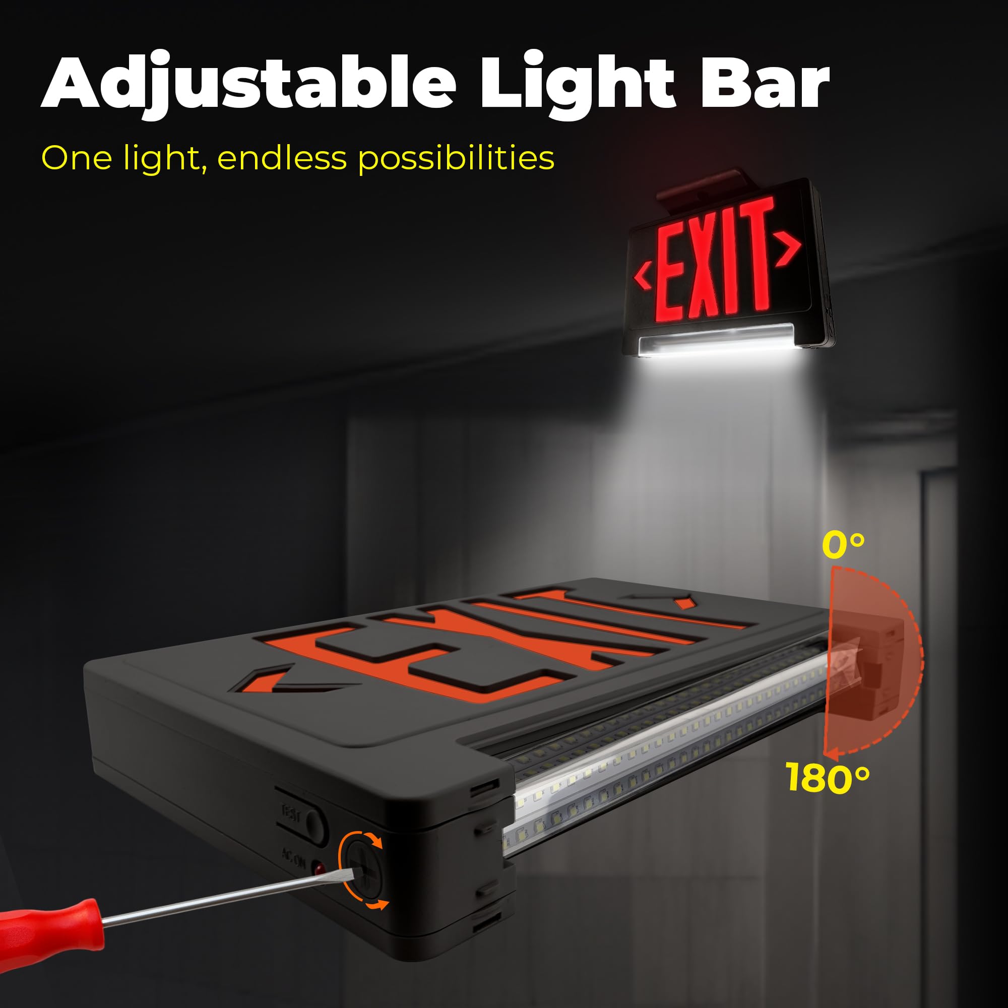 LFI Lights Compact Red LED Exit Sign with Emergency Backup - Adjustable Light Bar, UL Listed, Wall/Ceiling Mount for Business Safety (1 Pack) - Perfect for Offices, Warehouses & Public Buildings