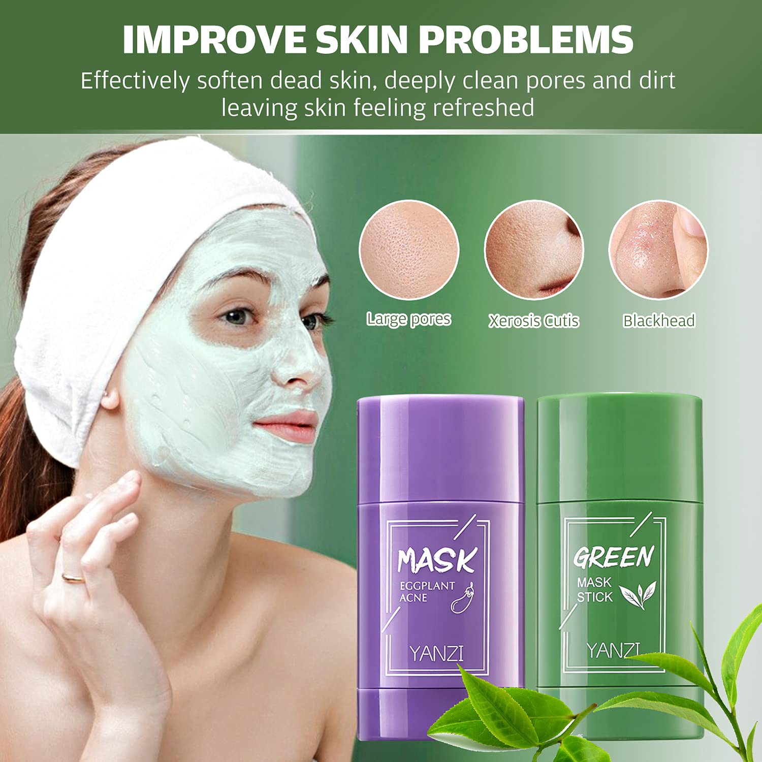 FORALES 2-in-1 Green Tea & Eggplant Extract Facial Mask Stick - Travel Friendly Deep Cleansing & Moisturizing Stick for Oily & Dry Skin - Oil Control & Skin Nourishment for Women & Men - Perfect for Travel, Gym & Daily Skincare Routine