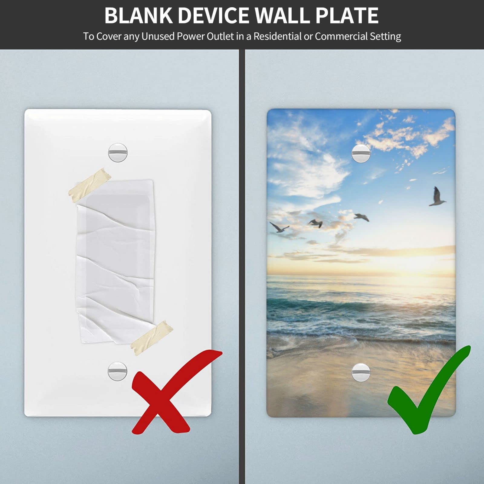 Coastal Beach Bird Decorative Wall Plate Cover - 1 Gang No Device, Standard Size Light Switch Faceplate - Perfect for Beach House, Bathroom & Nursery Decor