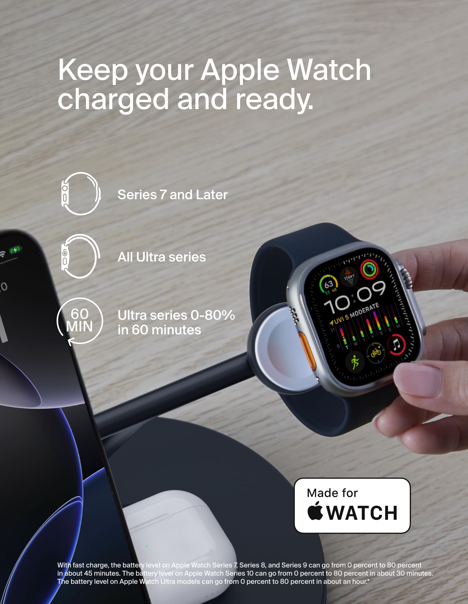 Belkin MagSafe-Compatible 3-in-1 Wireless Charging Station | Qi2-Certified 15W Fast Charger for iPhone 16 Series, Apple Watch & AirPods | Non-Slip Base with 40W Power Adapter | Perfect for Home, Office & Travel (Black)