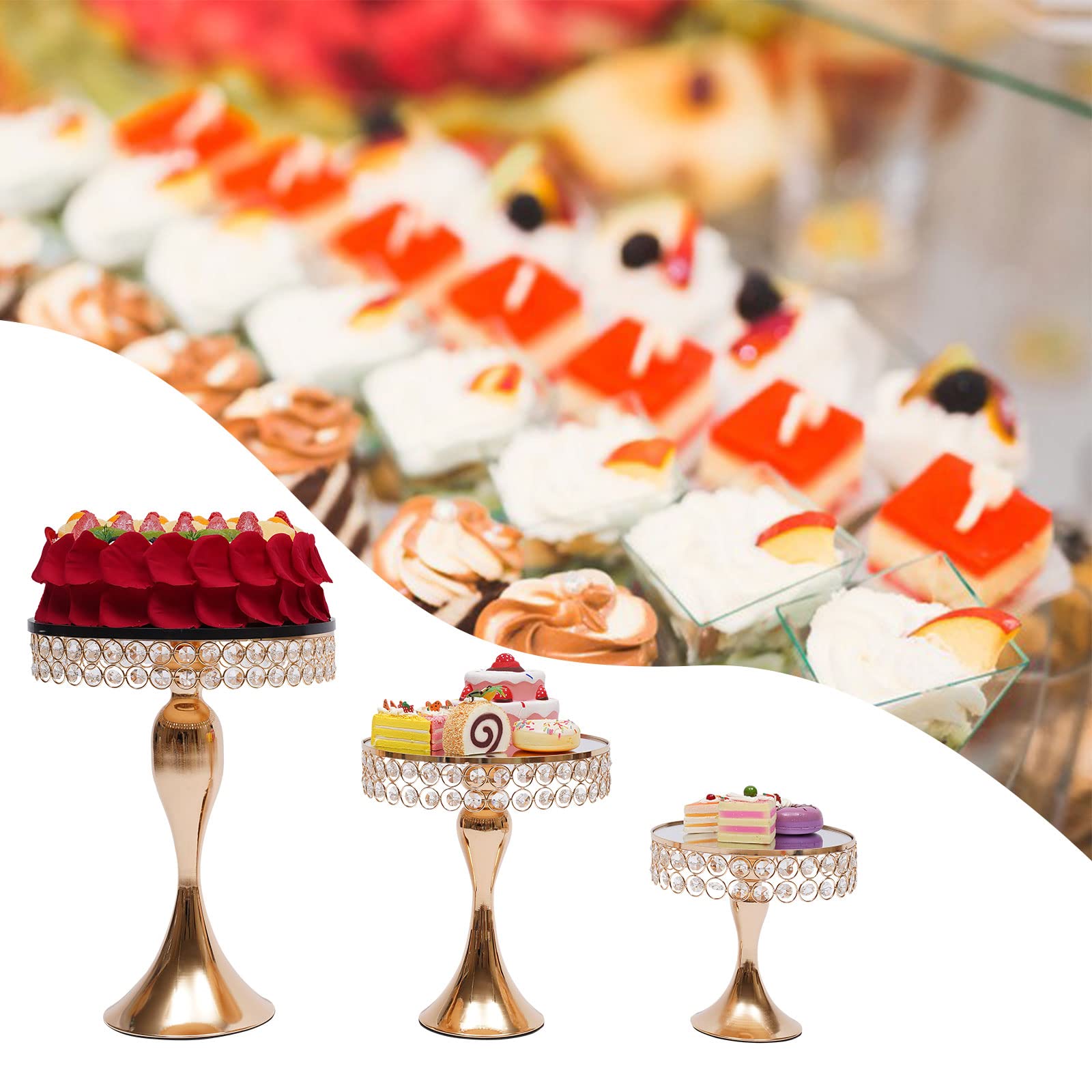 3-Piece Crystal Cake Stand Set - Elegant Metal Cupcake Holder & Dessert Display Tray for Weddings, Birthdays, and Parties - Perfect for Displaying Fruits, Cakes, and Pastries at Special Events