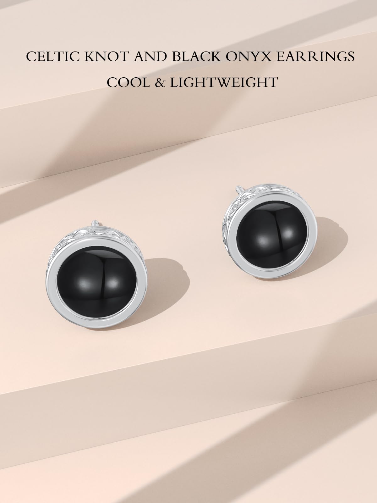 KXJ 925 Sterling Silver Black Onyx Stud Earrings for Men & Women - Celtic Knot Punk Style Jewelry | Perfect Gift for Boyfriend, Husband, Son | Birthday, Anniversary Present | Everyday Wear, Night Out, Special Occasions