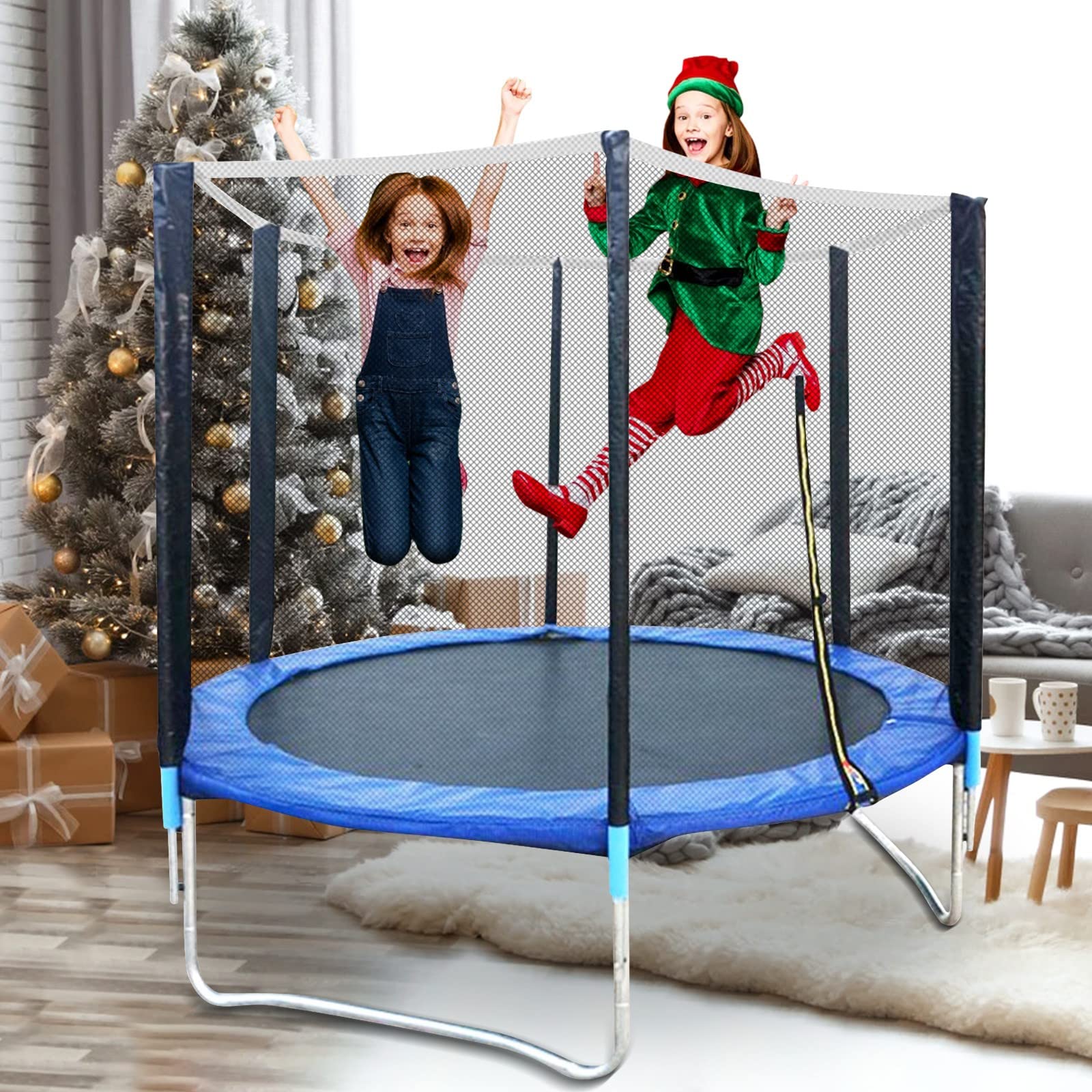 6FT Trampoline with Safety Enclosure Net - Outdoor Trampoline with Basketball Hoop, Heavy Duty Jumping Mat & Spring Padding for Kids & Adults - Perfect for Backyard Fun, Exercise & Family Playtime