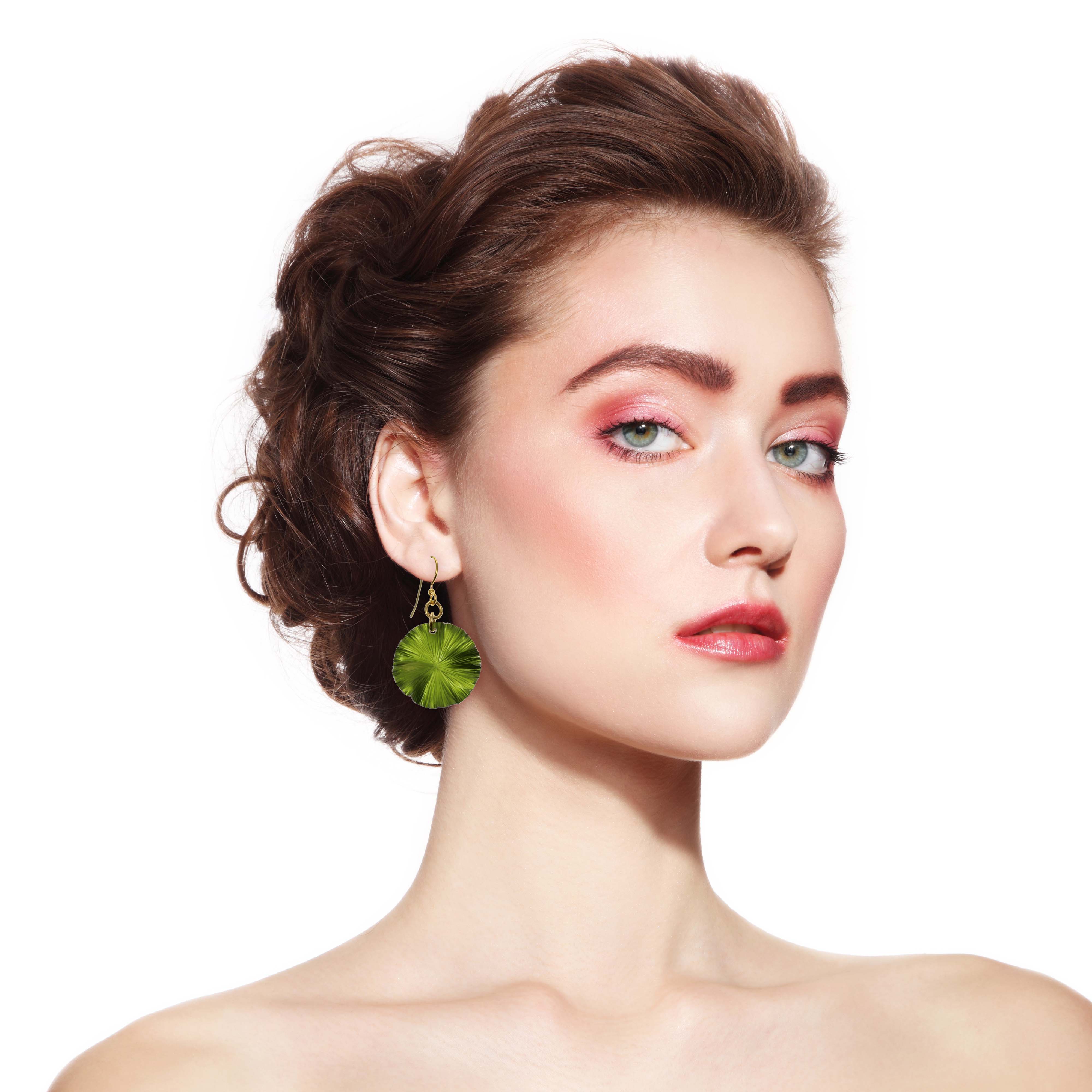 Small Lime Green Anodized Aluminum Lily Pad Leaf Drop Earrings for Women - Lightweight Dangle Earrings for Everyday Wear, Parties & Special Occasions