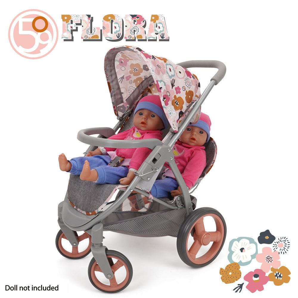 509 Crew Mabelle Duo Twin Doll Stroller - Melange Flora Print, Double Baby Doll Stroller for Ages 3+ | Perfect for Pretend Play, Outdoor Walks & Sibling Bonding