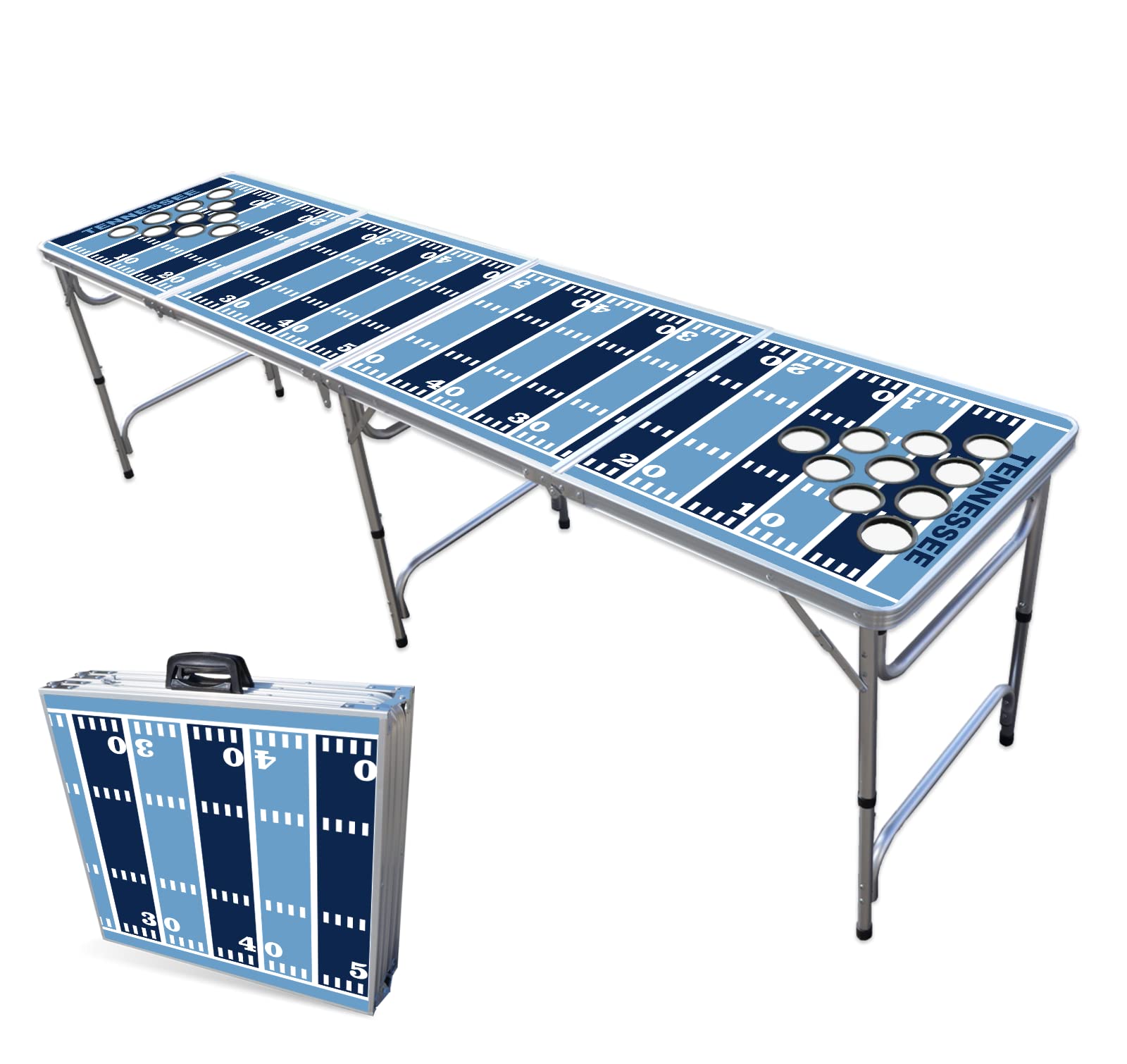 8-Foot Folding Portable Beer Pong Table with Optional Cup Holders & LED Lights - Tennessee Volunteers Football Field Design | Perfect for Tailgates, College Parties & Outdoor Games