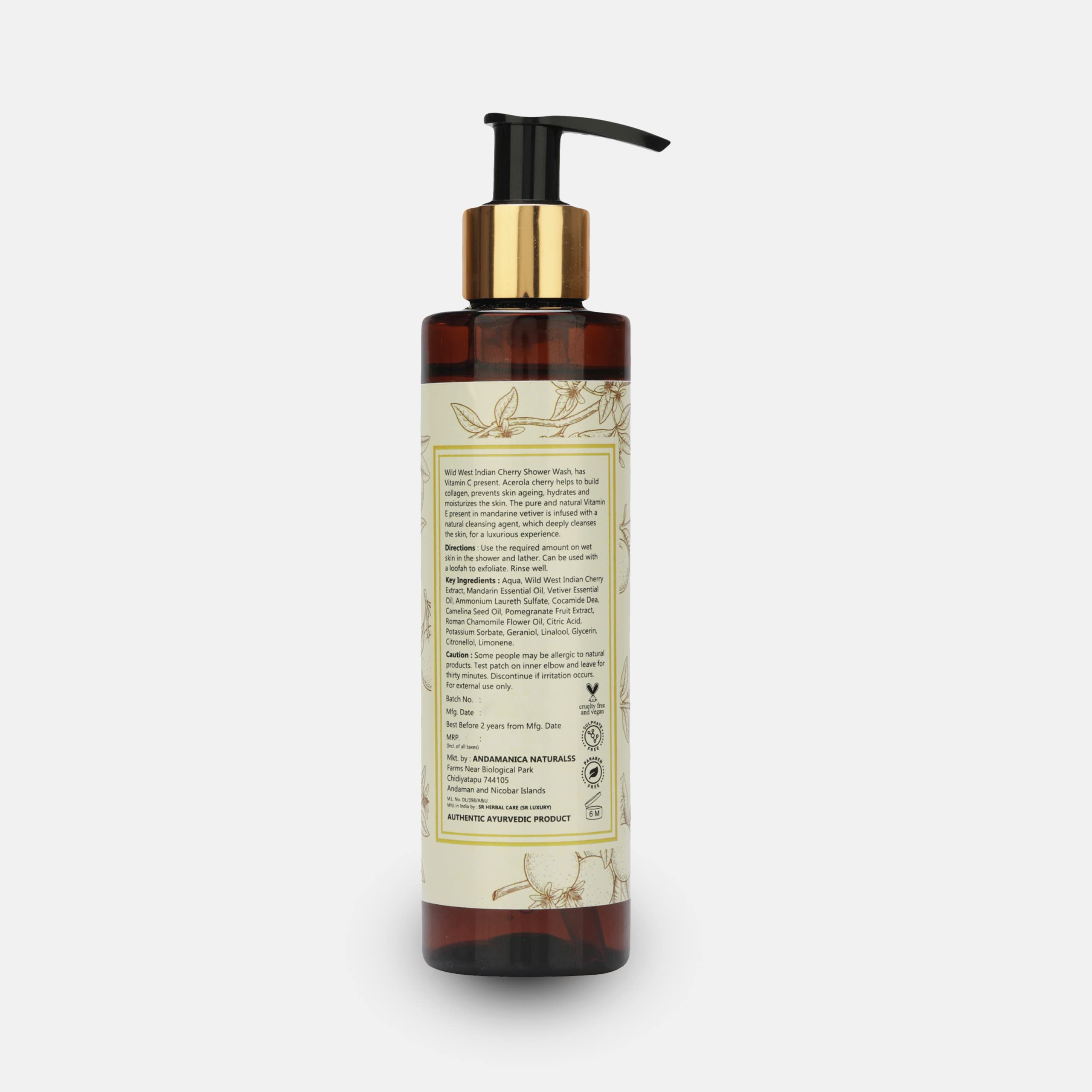 ANDAMANICA NATURALSS Ayurvedic Shower Gel - Sulfate & Paraben Free Body Wash for Women & Men - 200ml (Pack of 2) | Hydrating & Soothing Natural Ingredients for Daily Skincare & Relaxing Bath Time