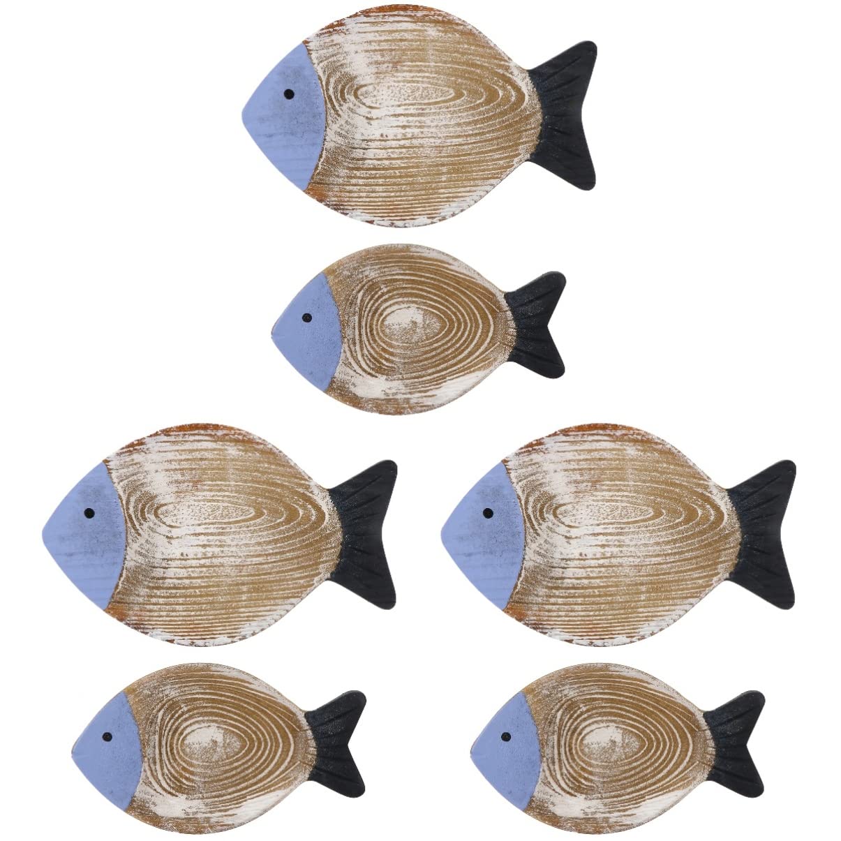 COHEALI 6-Piece Wooden Fish Wall Decor Set - Handcrafted Nautical Wooden Wall Hangings for Coastal Home Decor - Perfect for Beach House, Living Room, Bathroom & Nursery Wall Art