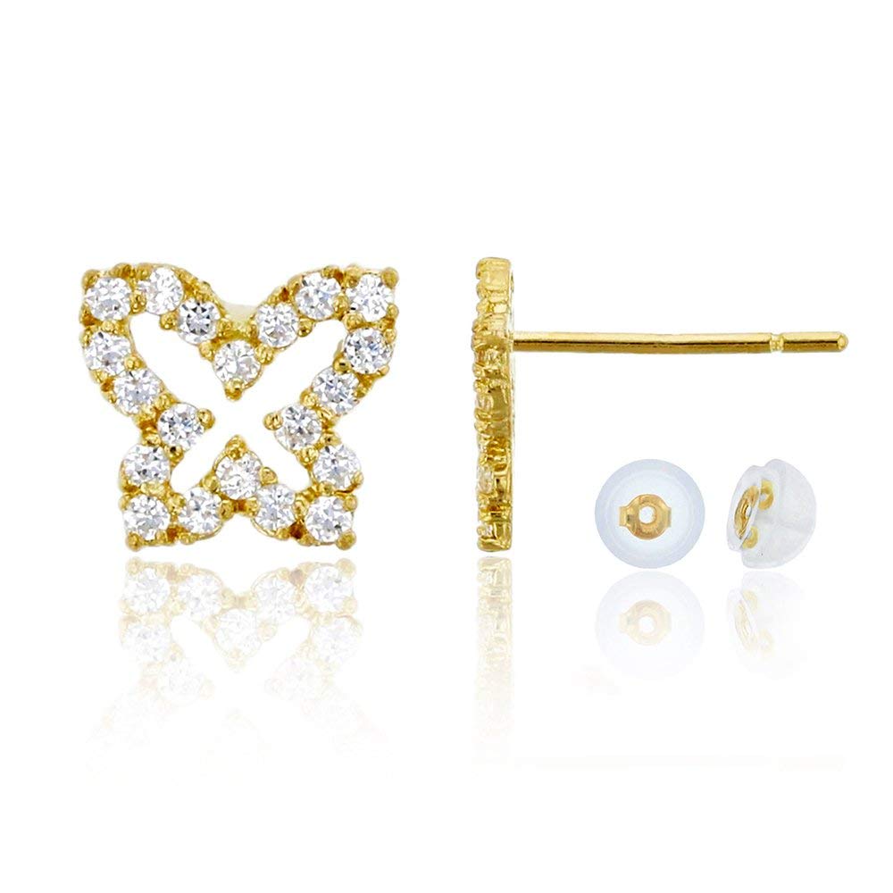14K Yellow Gold AAA Cubic Zirconia Butterfly Stud Earrings for Women | Dainty Openwork Micropave Earrings | Elegant Everyday Jewelry Gift for Birthday, Anniversary & Valentine's Day