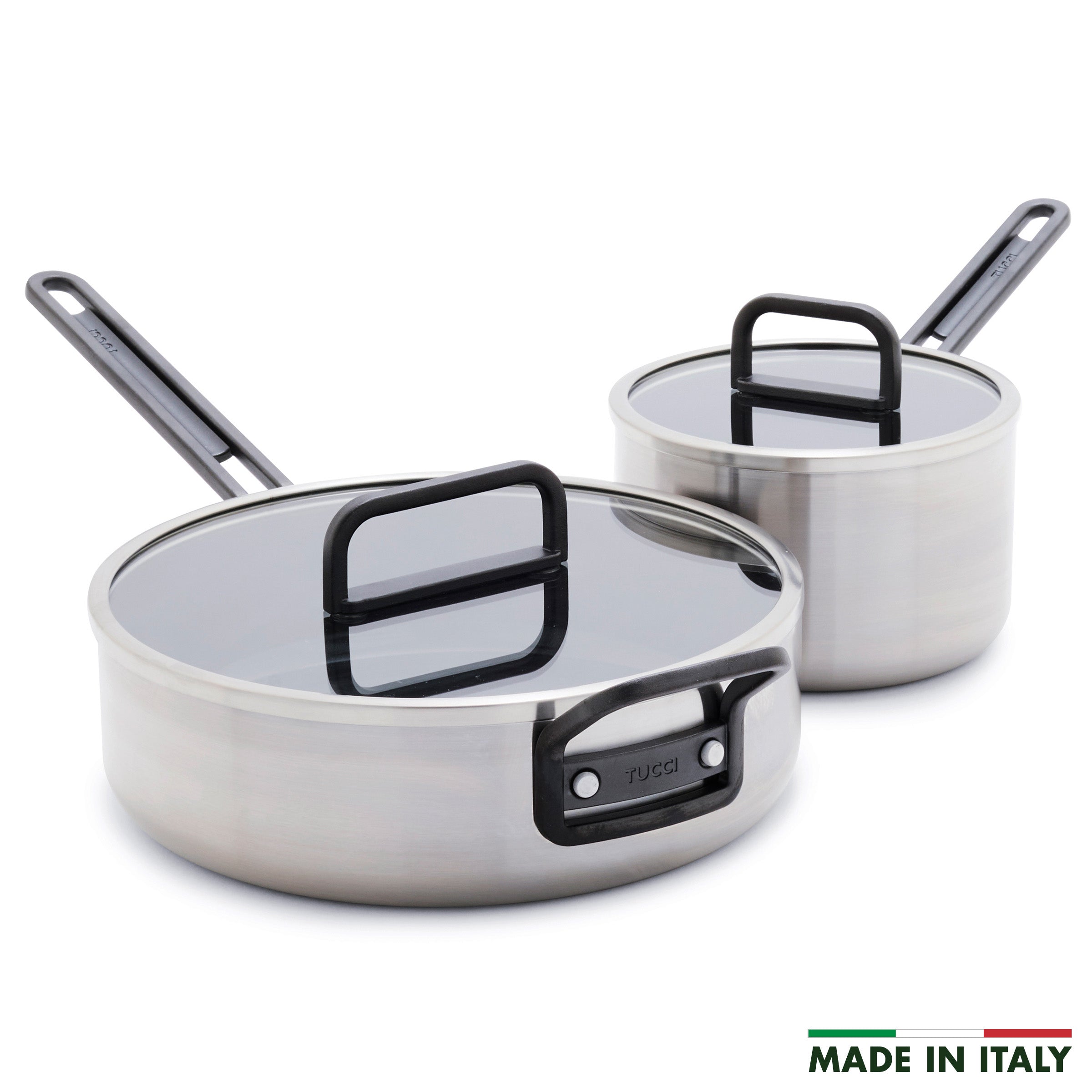 Stanley Tucci™ 4-Piece Stainless Steel & Ceramic Nonstick Cookware Set - Saucepan & Sauté Pan for Healthy Cooking | Perfect for Home Chefs & Professional Kitchens