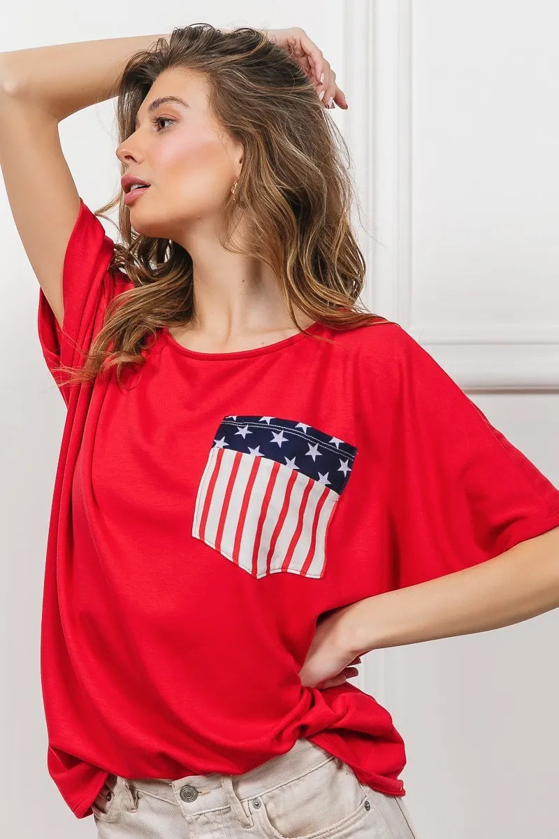 BiBi French Terry Women's Top with Front Pocket & Dolman Sleeves - Casual Loungewear for Home & Street Style