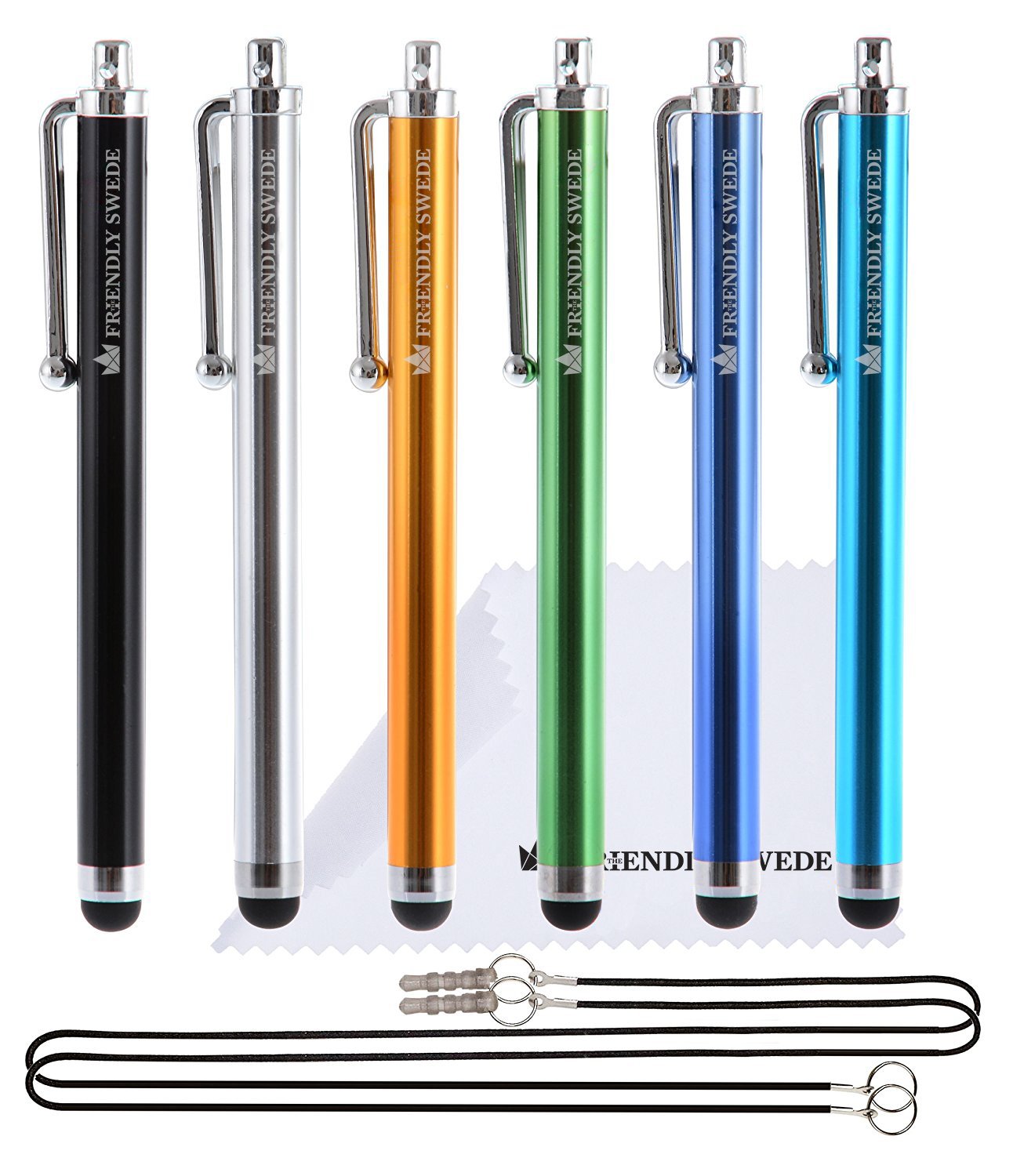 Friendly Swede Stylus Pen 6-Pack for iPad, iPhone, Android - Touchscreen Use & Gaming