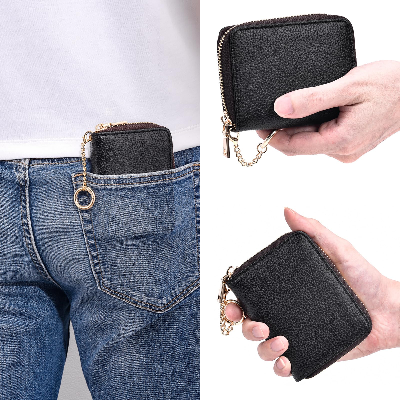 HerriaT Genuine Leather RFID Blocking Wallet with Zipper Coin Pocket - Slim Credit Card Holder for Men & Women - Perfect for Travel, Work & Everyday Use