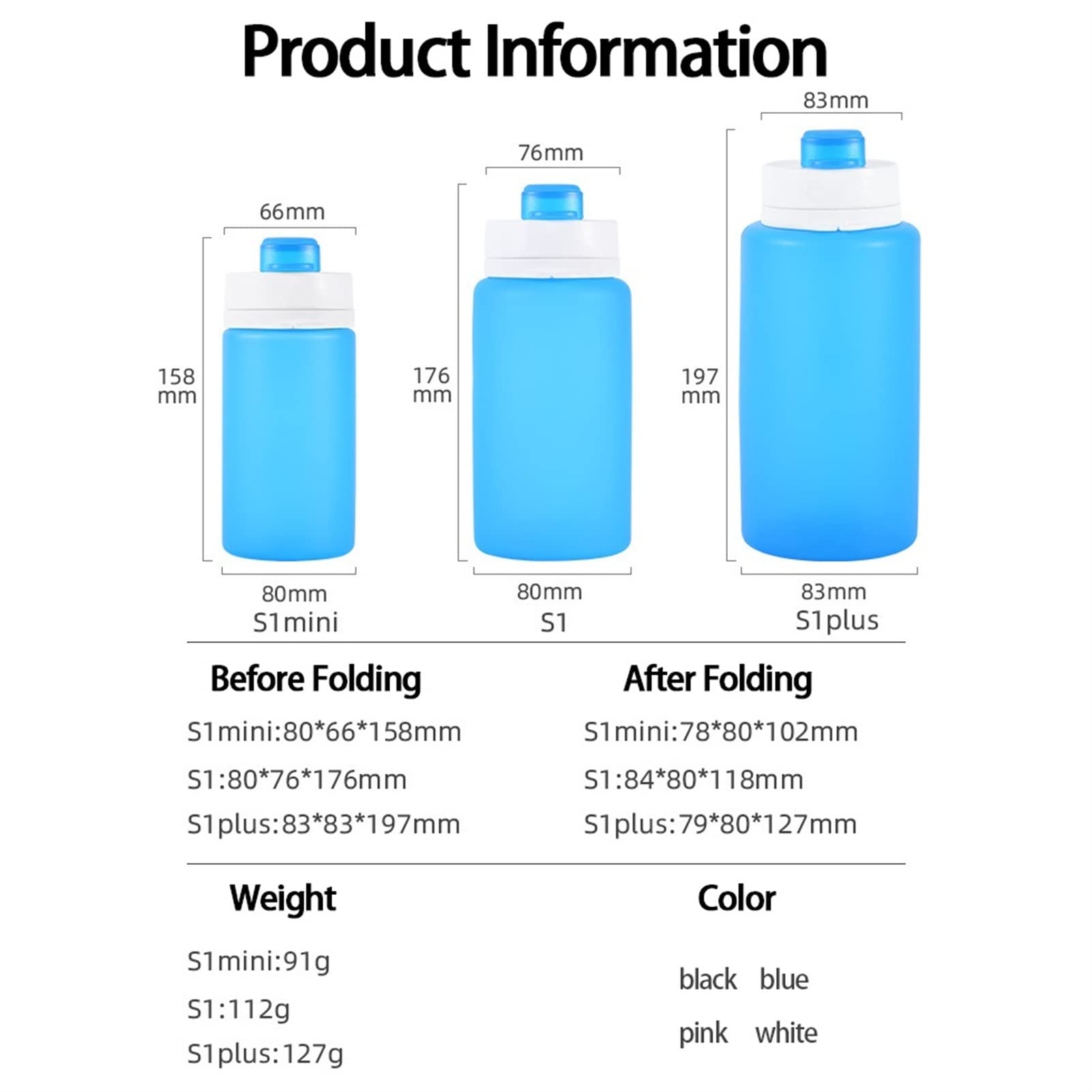 Collapsible Water Bottle for School & Travel - BPA Free, 3 Sizes, Lightweight & Portable - Perfect for Sports, Hiking, and Outdoor Activities