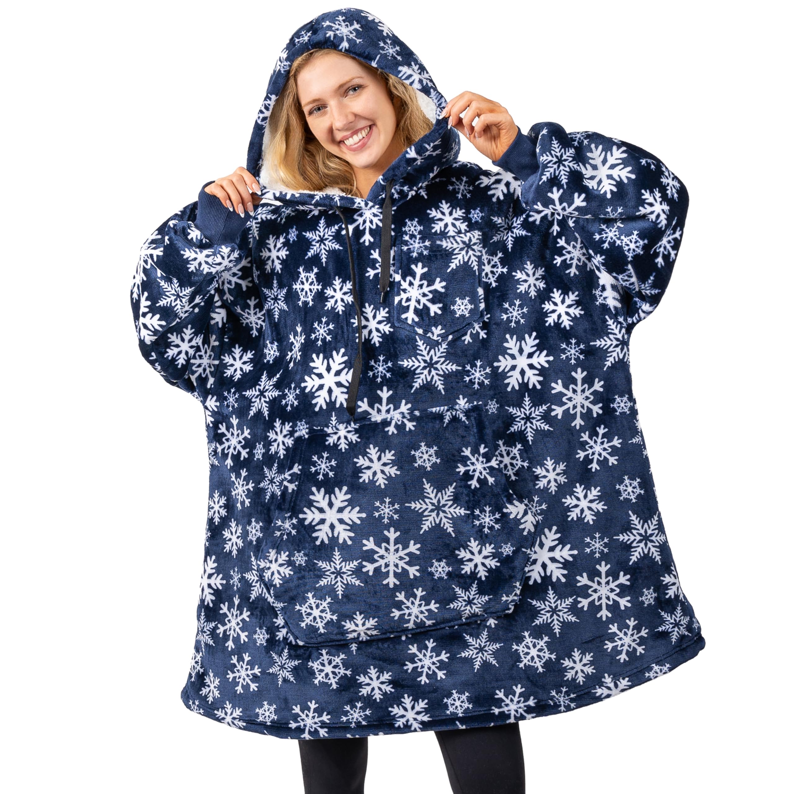 PAVILIA Wearable Blanket Hoodie for Women & Men - Sherpa Lined Oversized Sweatshirt Blanket with Hood | Cozy Fleece Lounge Wear for Home, Camping & Outdoor Activities