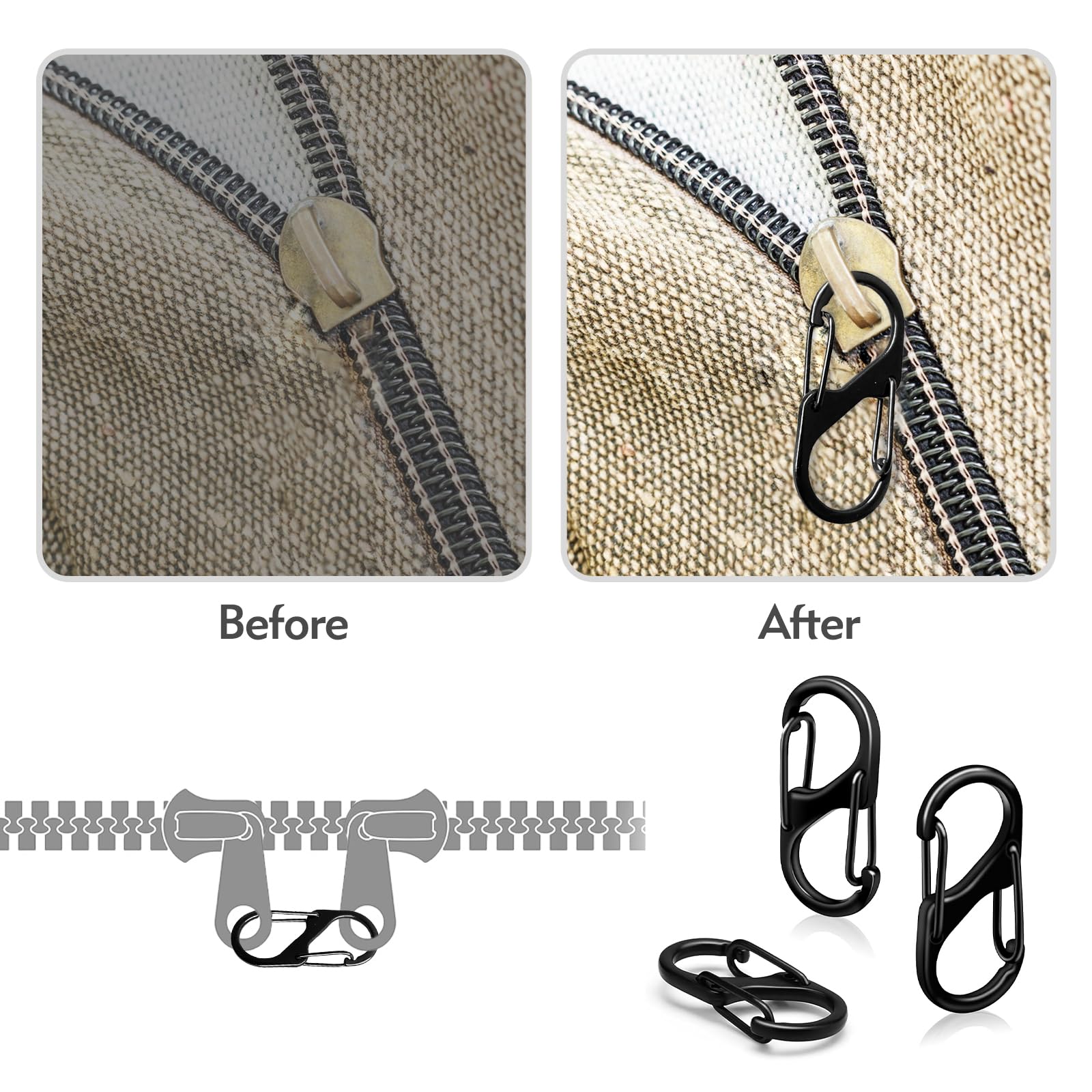 15 Pack Small Carabiner Clips - Heavy Duty Zipper Locks for Travel Backpack, Luggage & Outdoor Gear - Anti-Theft Security Clips for Camping, Hiking, Gym Bags (3 Sizes, Black) - Perfect for Travel Accessories & Outdoor Adventures